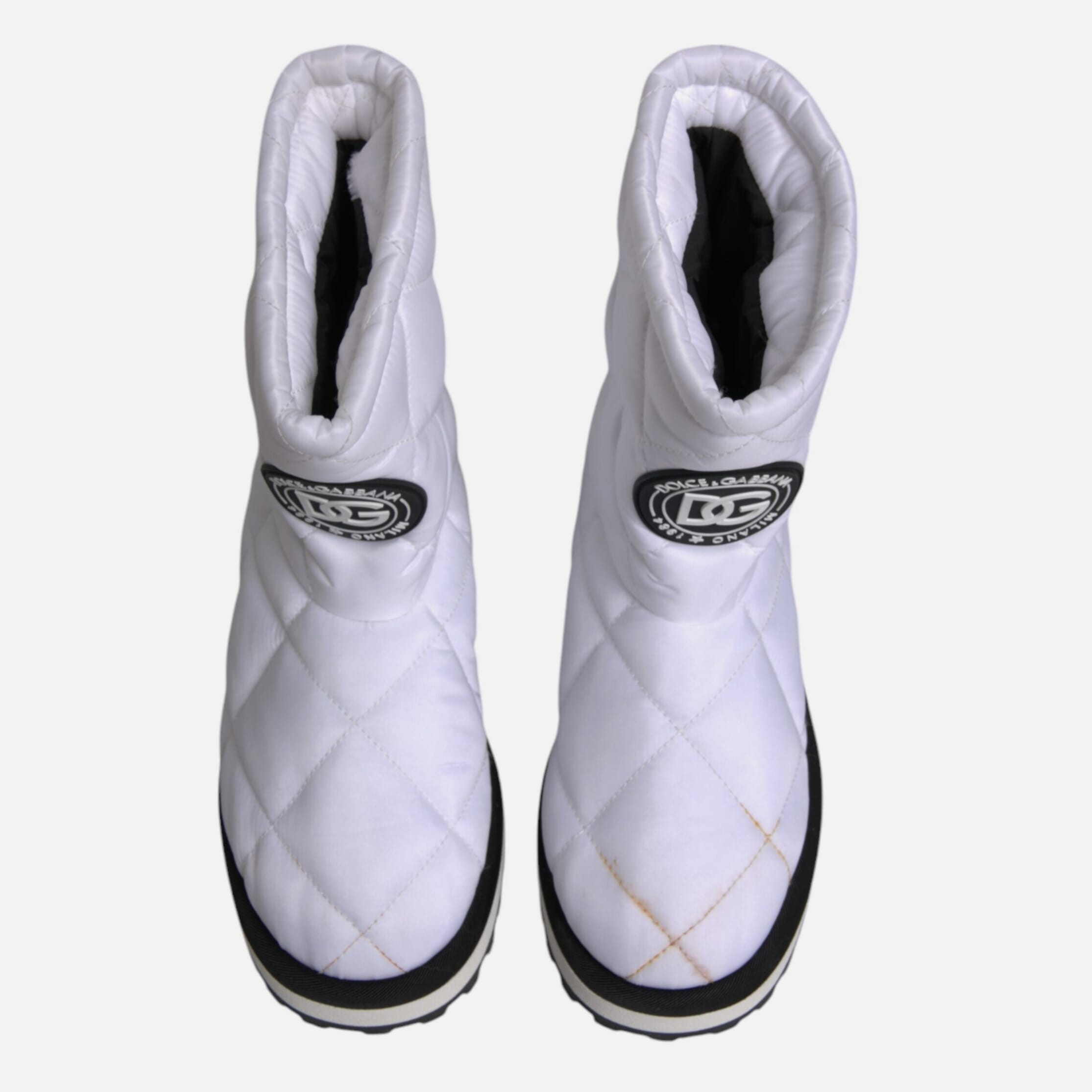 Dolce & Gabbana White Viscose Padded Mid Calf Boots Women's Shoes (Pre-Owned)