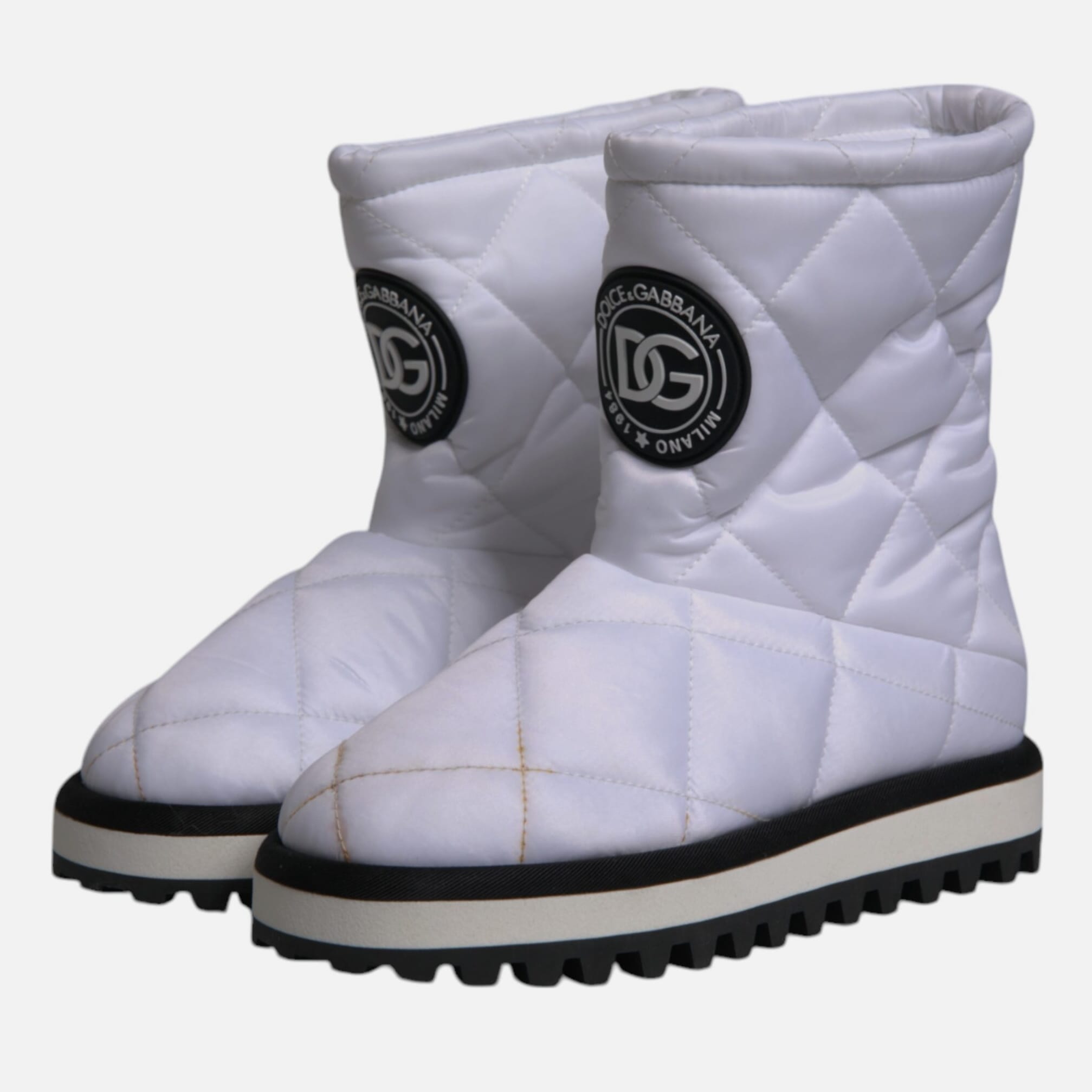Dolce & Gabbana White Viscose Padded Mid Calf Boots Women's Shoes (Pre-Owned)