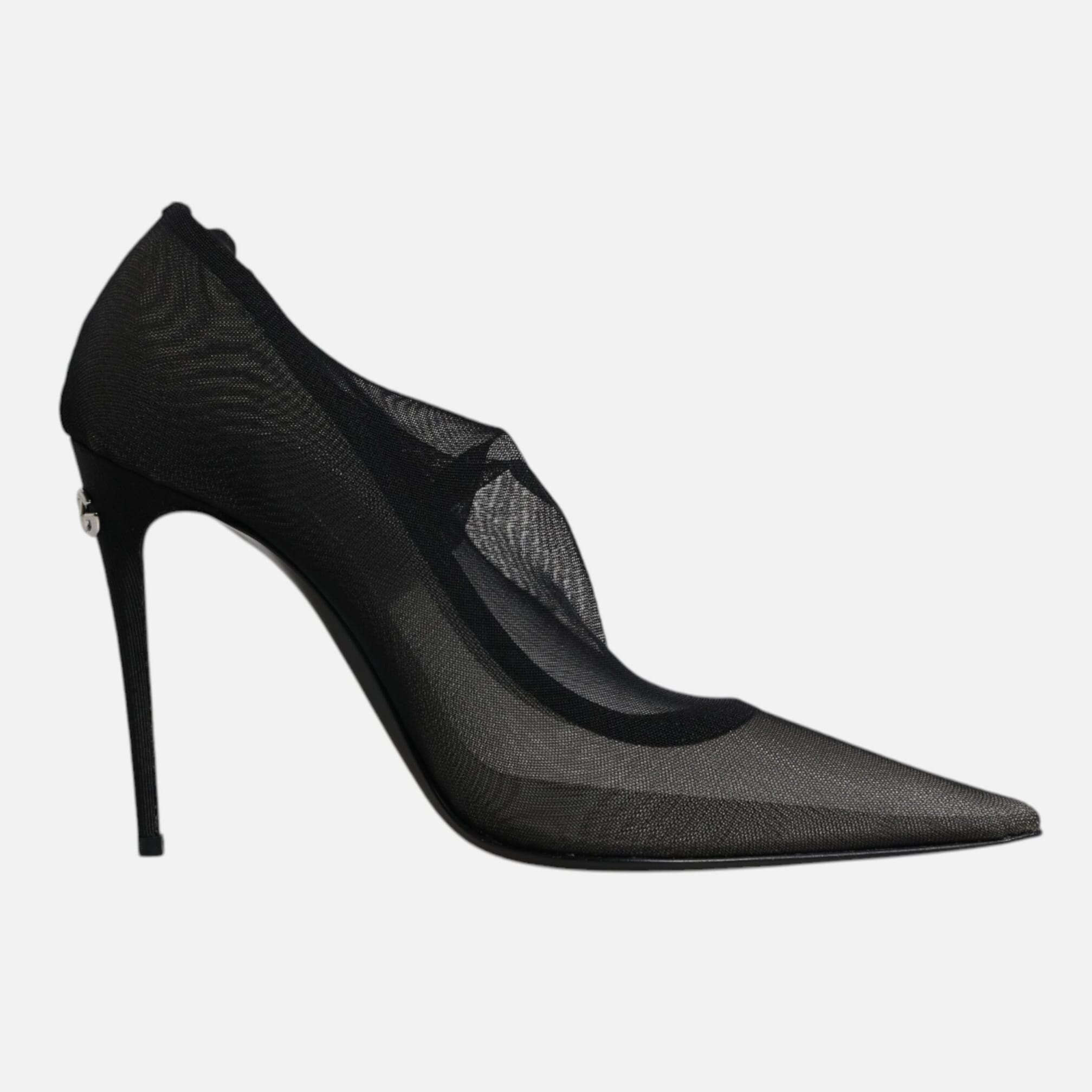 Dolce & Gabbana Black Viscose Mesh Sock Style Boots Women's Shoes (Pre-Owned)
