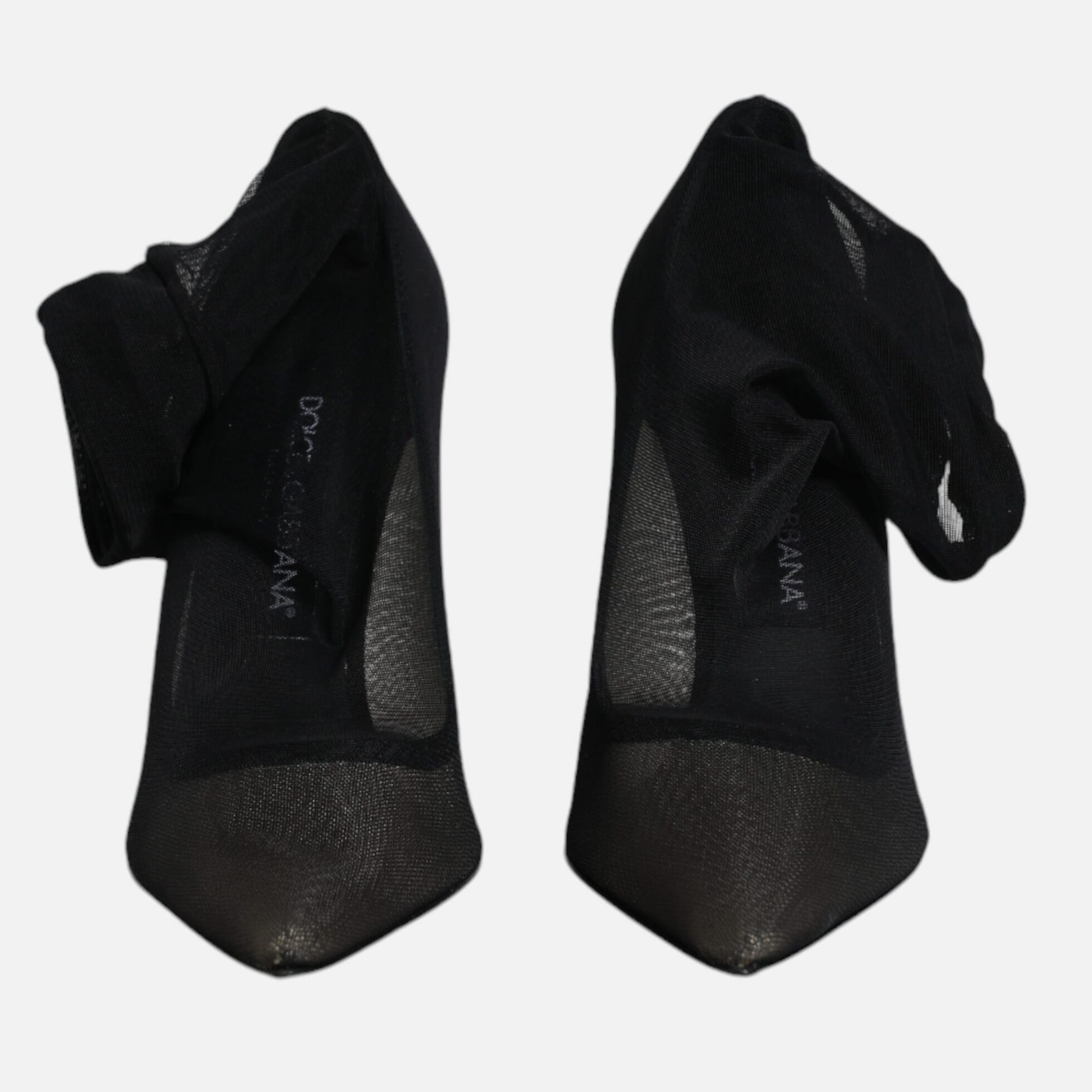 Dolce & Gabbana Black Viscose Mesh Sock Style Boots Women's Shoes (Pre-Owned)