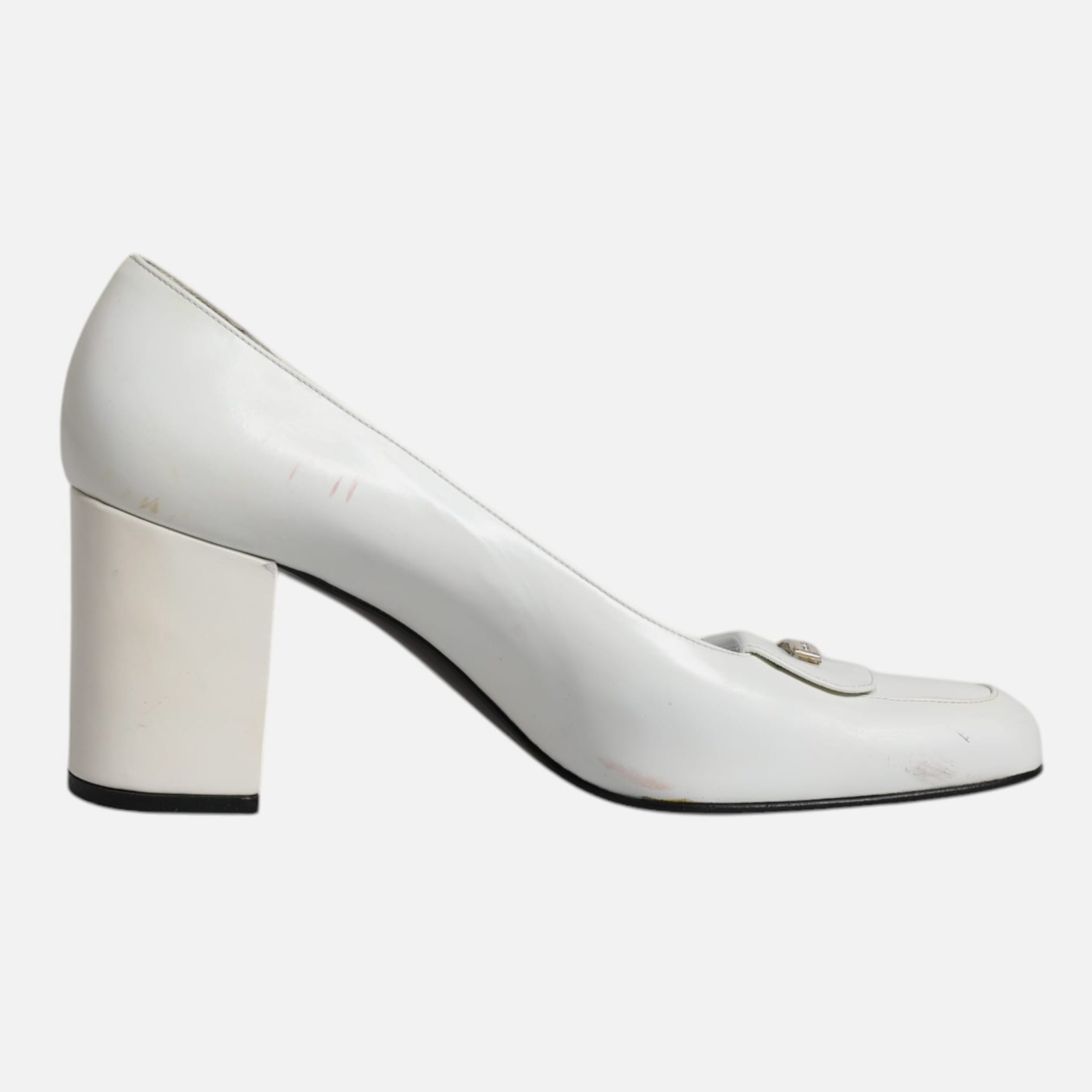 Dolce & Gabbana White Leather Block Heels Pumps Women's Shoes (Pre-Owned)