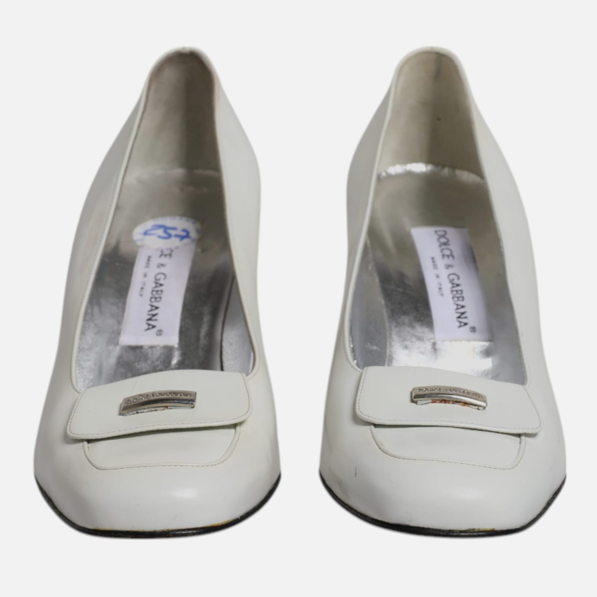 Dolce & Gabbana White Leather Block Heels Pumps Women's Shoes (Pre-Owned)