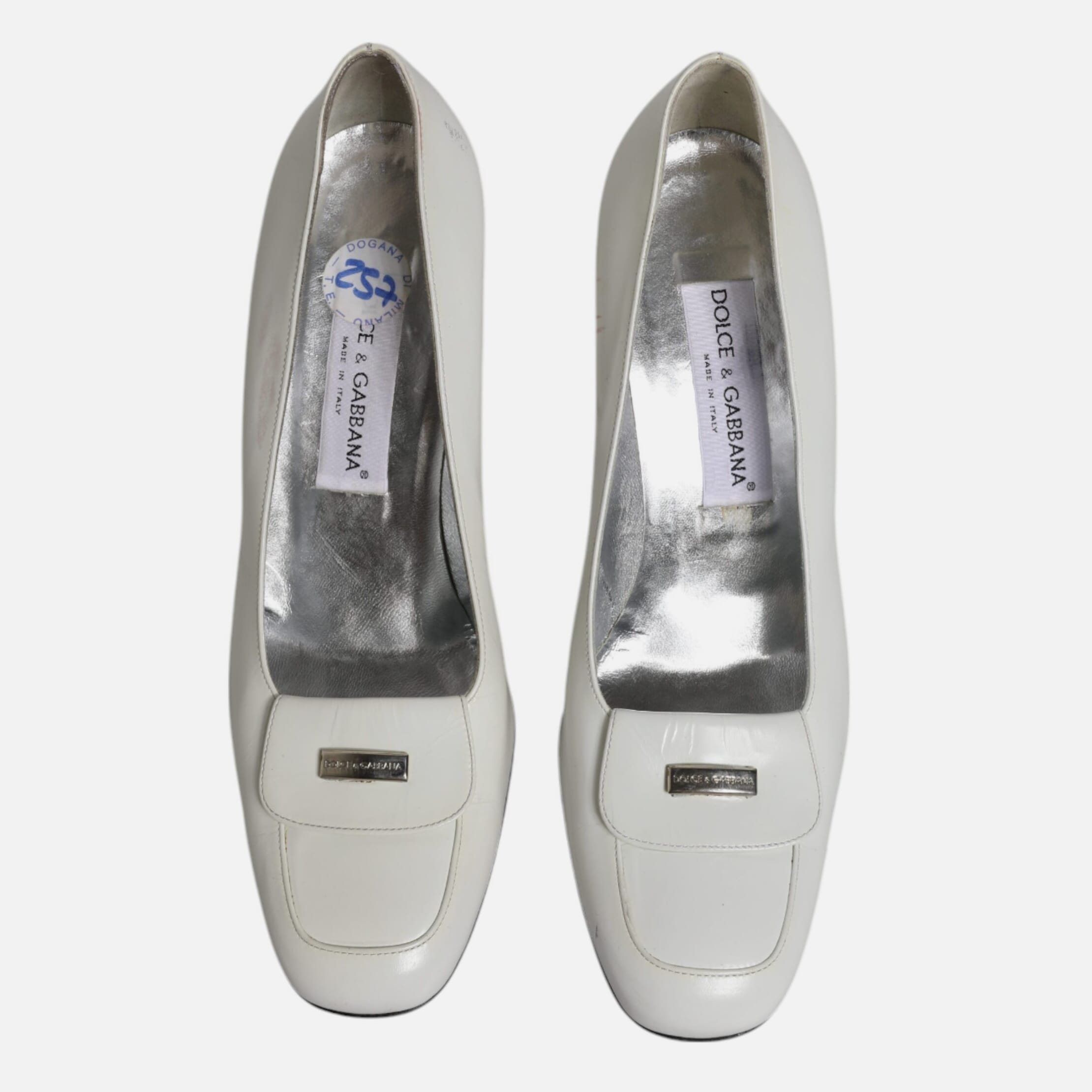 Dolce & Gabbana White Leather Block Heels Pumps Women's Shoes (Pre-Owned)