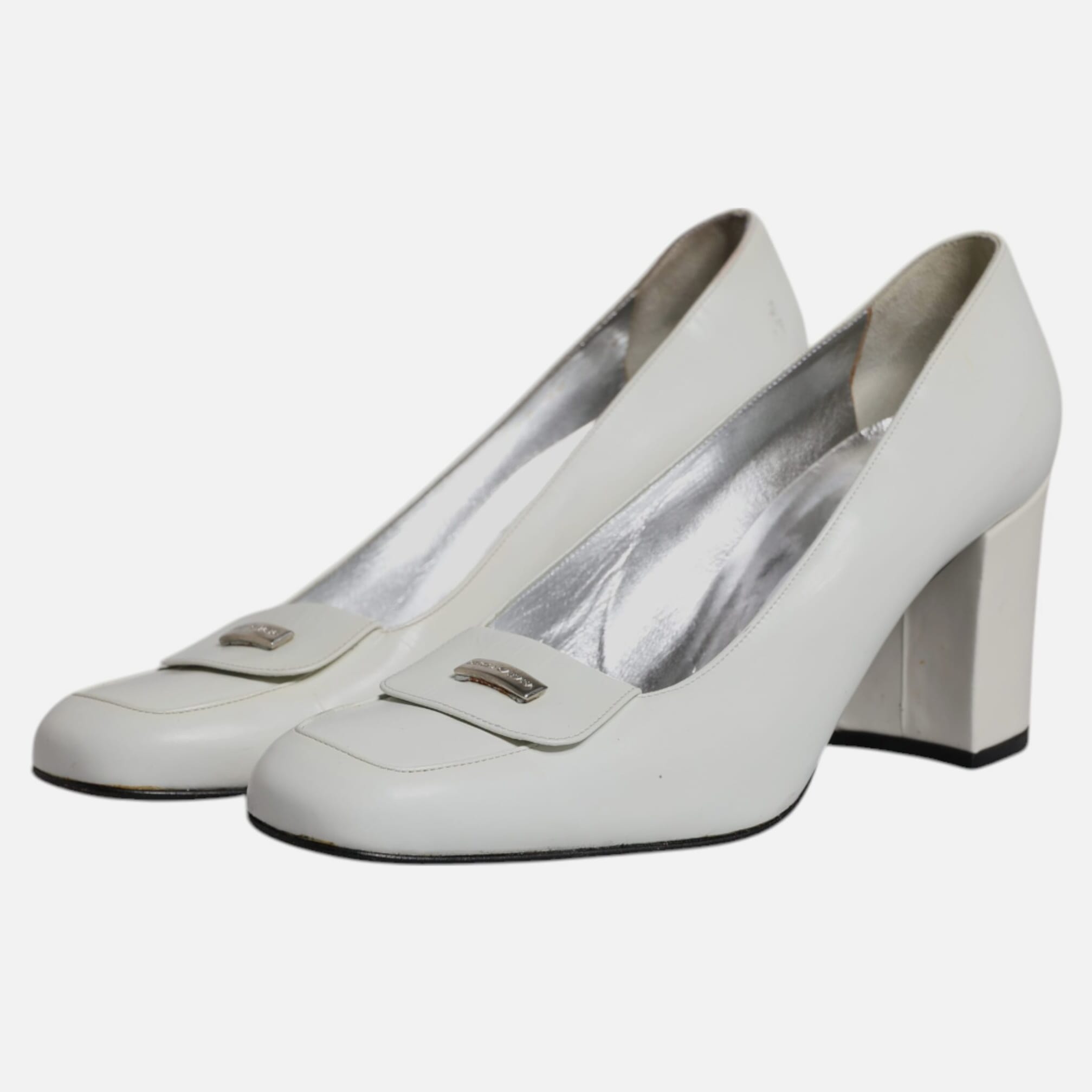 Dolce & Gabbana White Leather Block Heels Pumps Women's Shoes (Pre-Owned)
