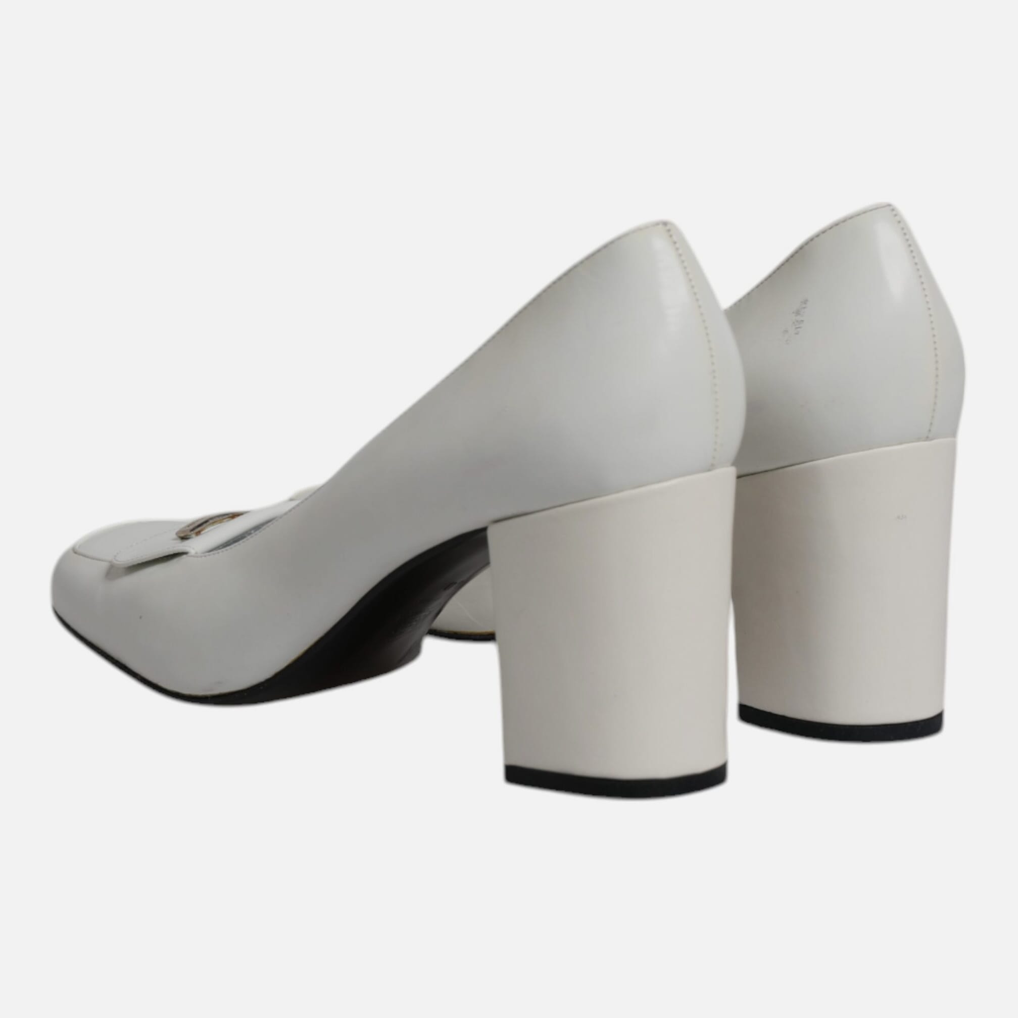 Dolce & Gabbana White Leather Block Heels Pumps Women's Shoes (Pre-Owned)