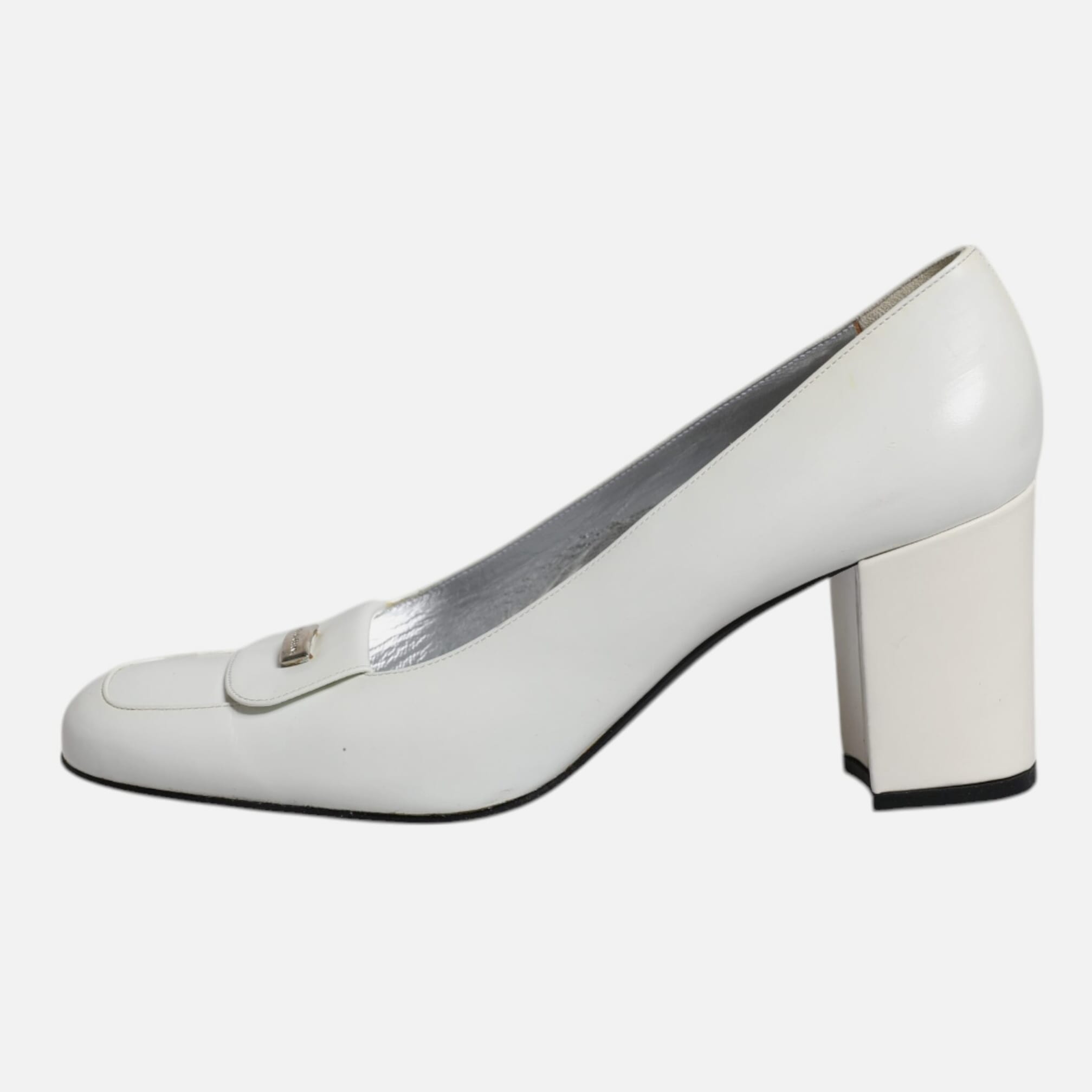 Dolce & Gabbana White Leather Block Heels Pumps Women's Shoes (Pre-Owned)