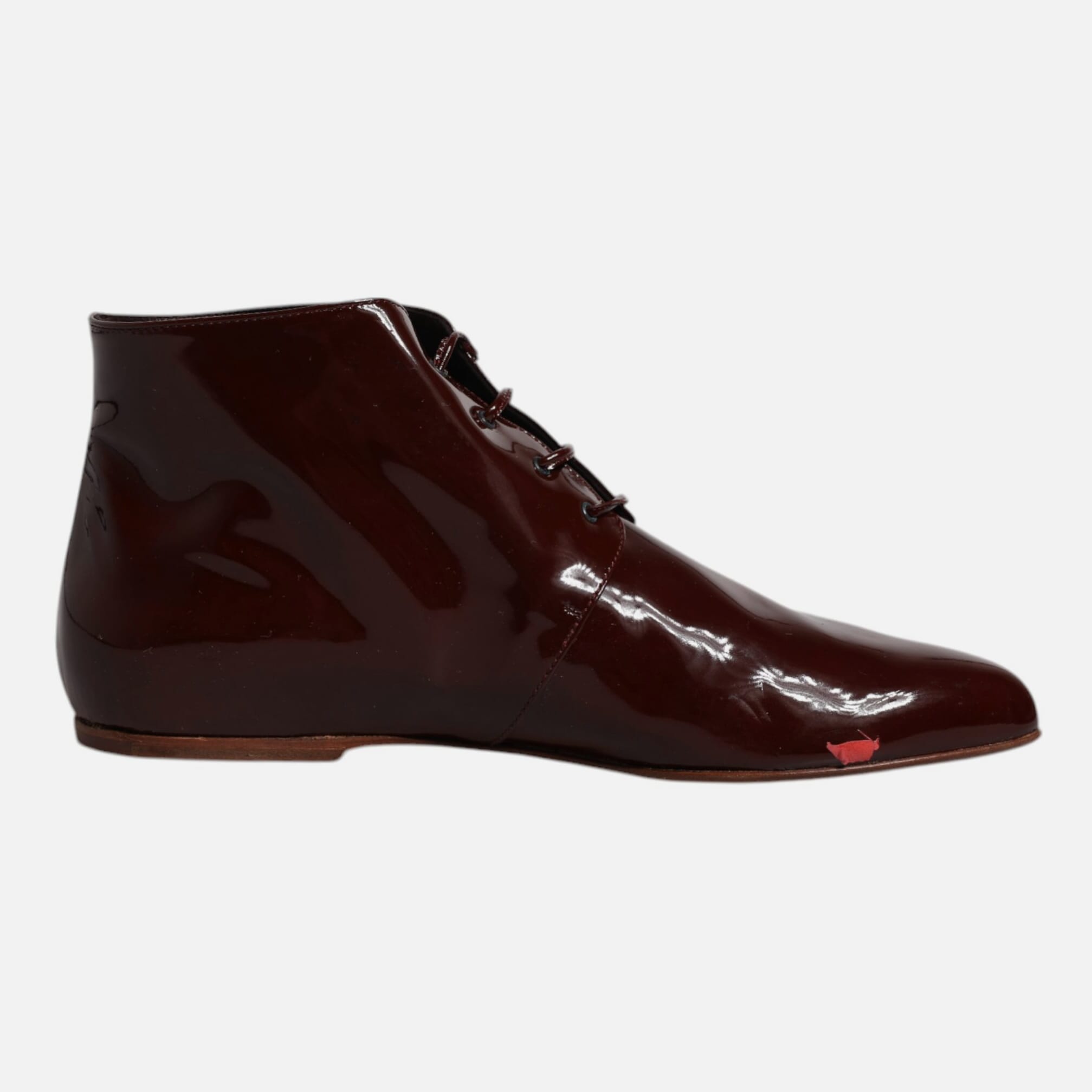 Dolce & Gabbana Maroon Leather Lace Up Ankle Boots Women's Shoes (Pre-Owned)