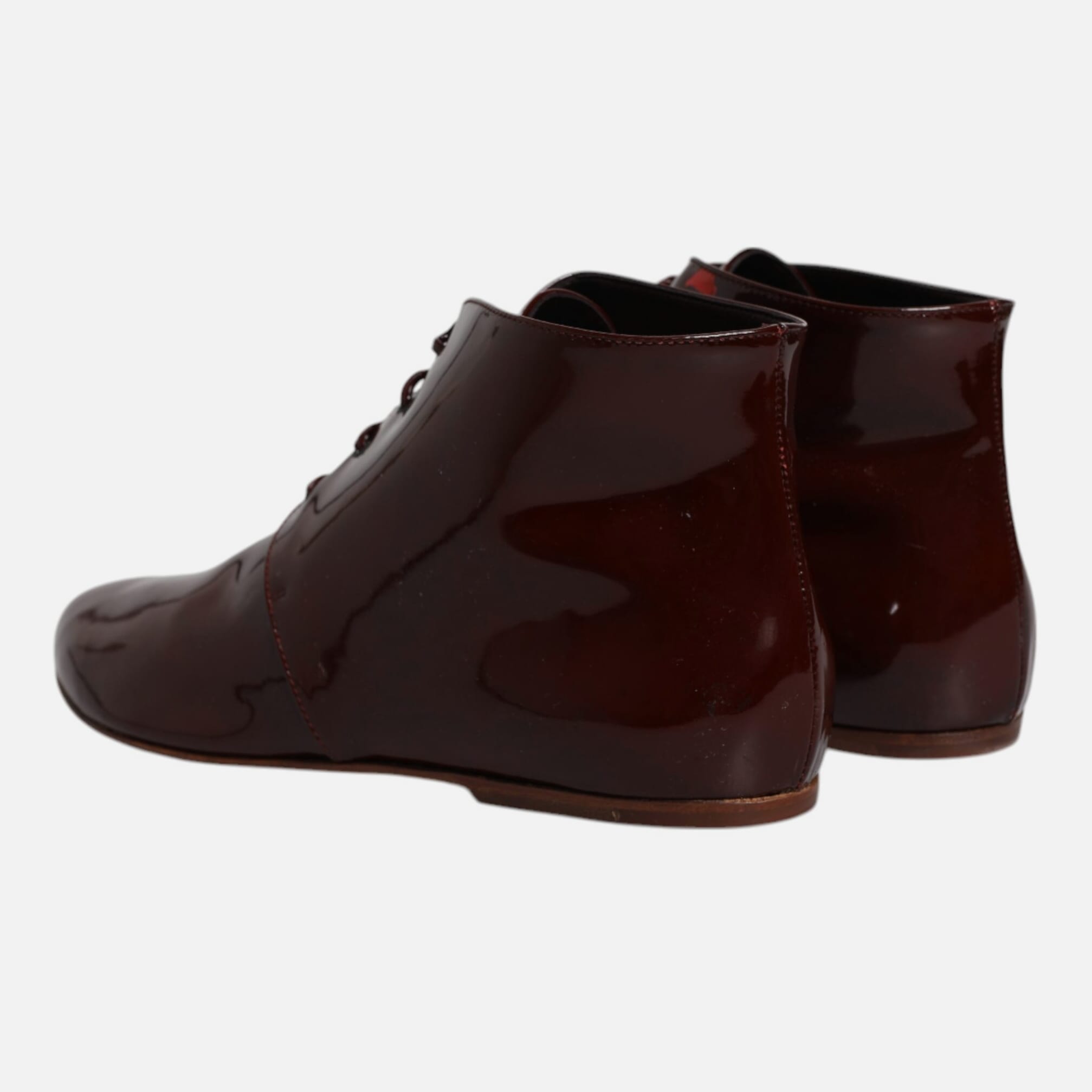 Dolce & Gabbana Maroon Leather Lace Up Ankle Boots Women's Shoes (Pre-Owned)