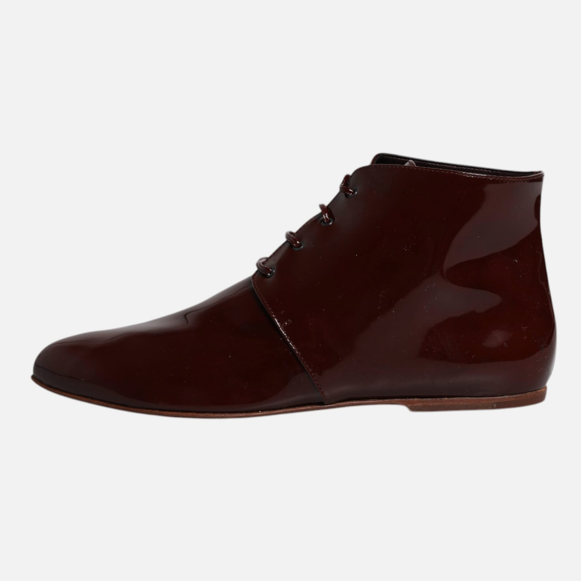 Dolce & Gabbana Maroon Leather Lace Up Ankle Boots Women's Shoes (Pre-Owned)