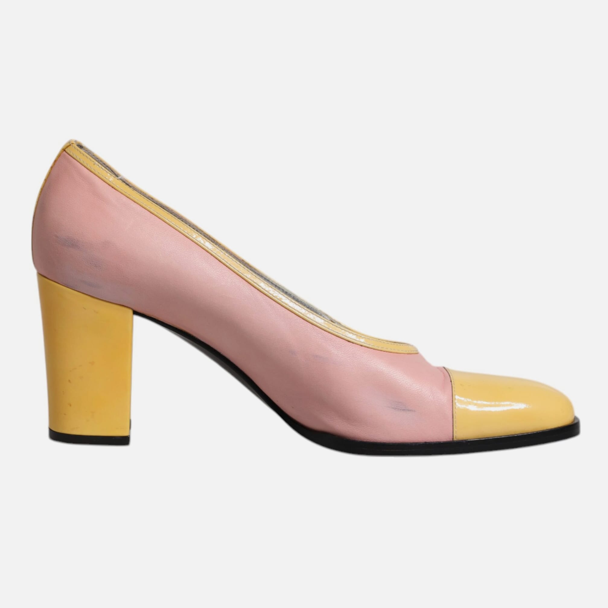 Dolce & Gabbana Pink Yellow Leather Block Heels Pumps Women's Shoes (Pre-Owned)