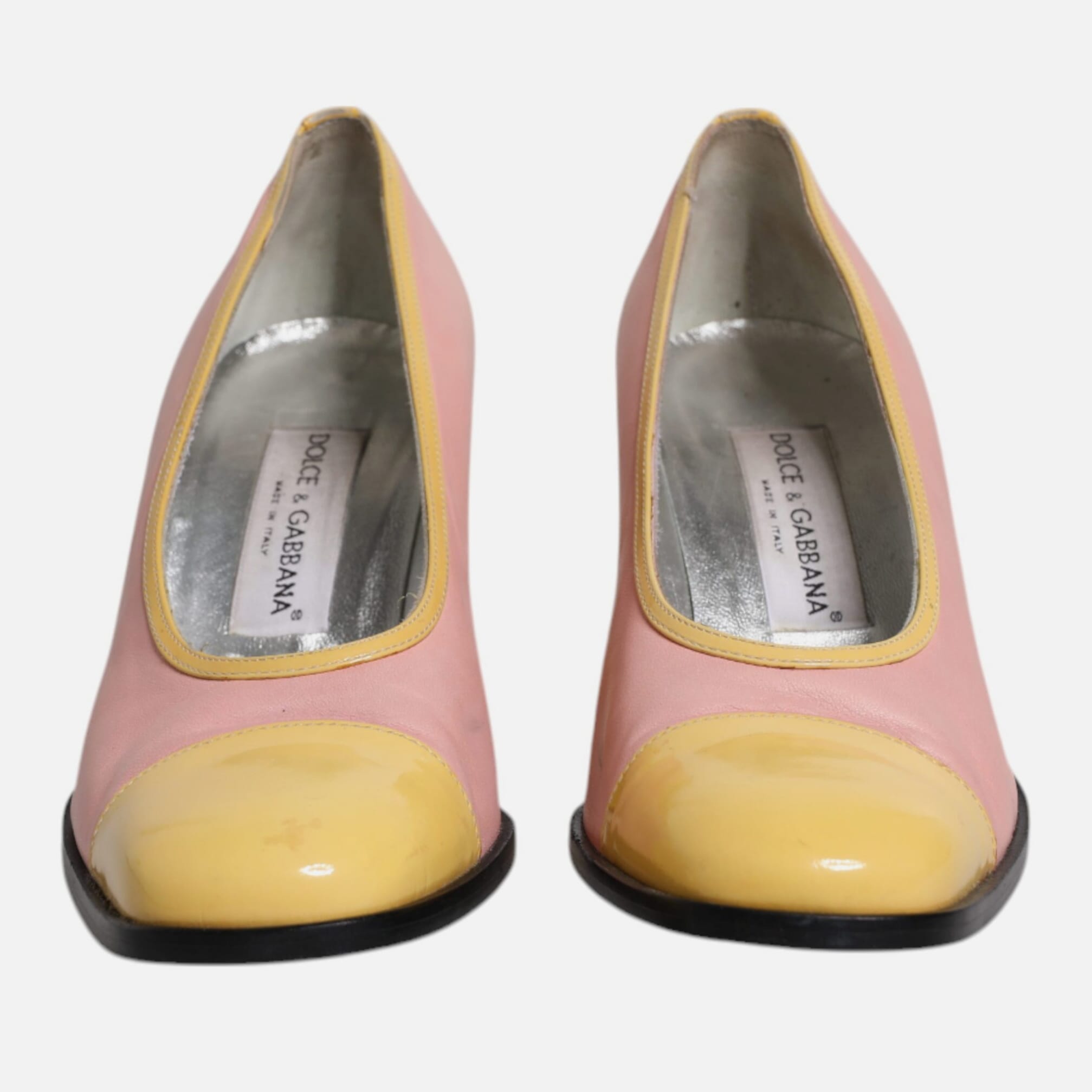 Dolce & Gabbana Pink Yellow Leather Block Heels Pumps Women's Shoes (Pre-Owned)