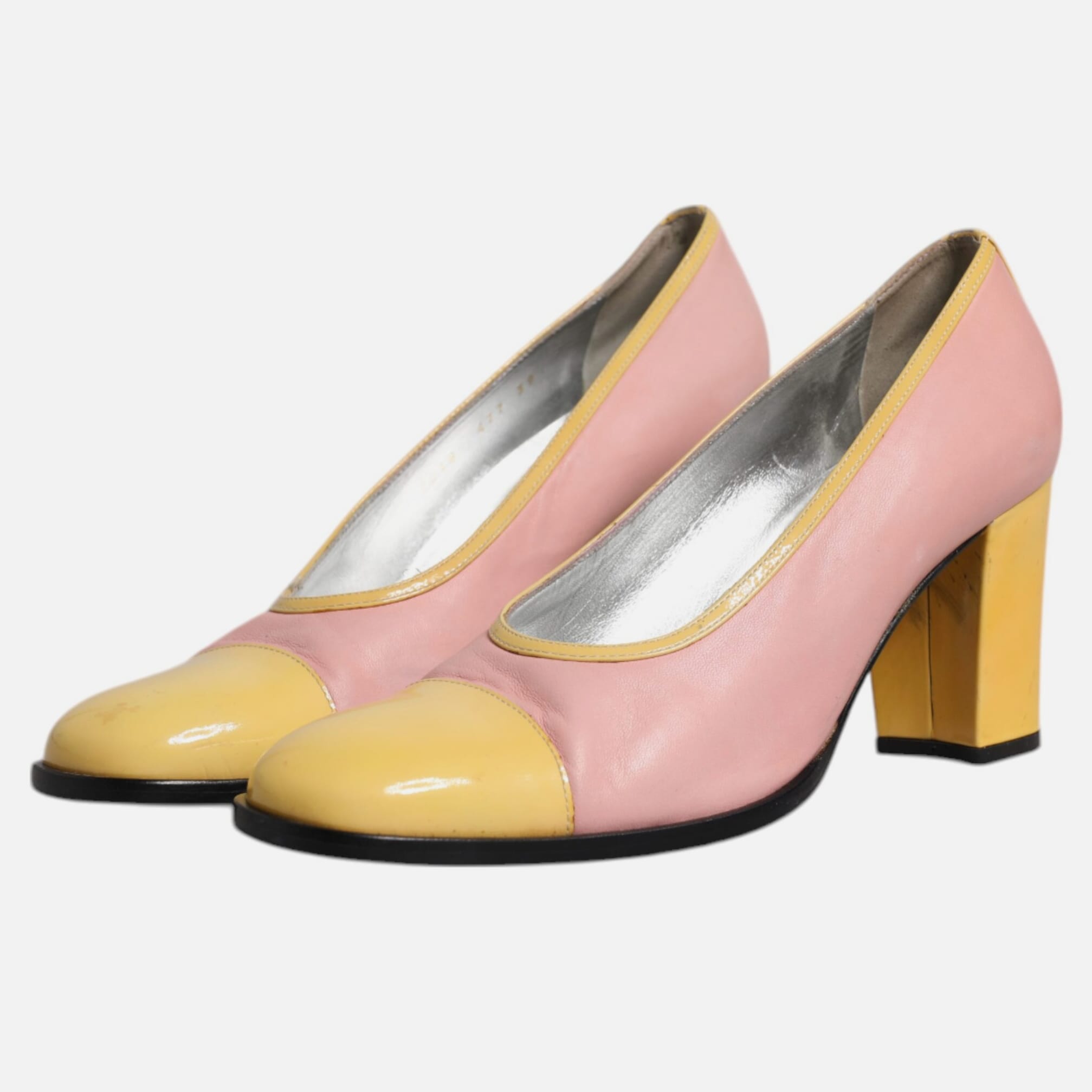 Dolce & Gabbana Pink Yellow Leather Block Heels Pumps Women's Shoes (Pre-Owned)