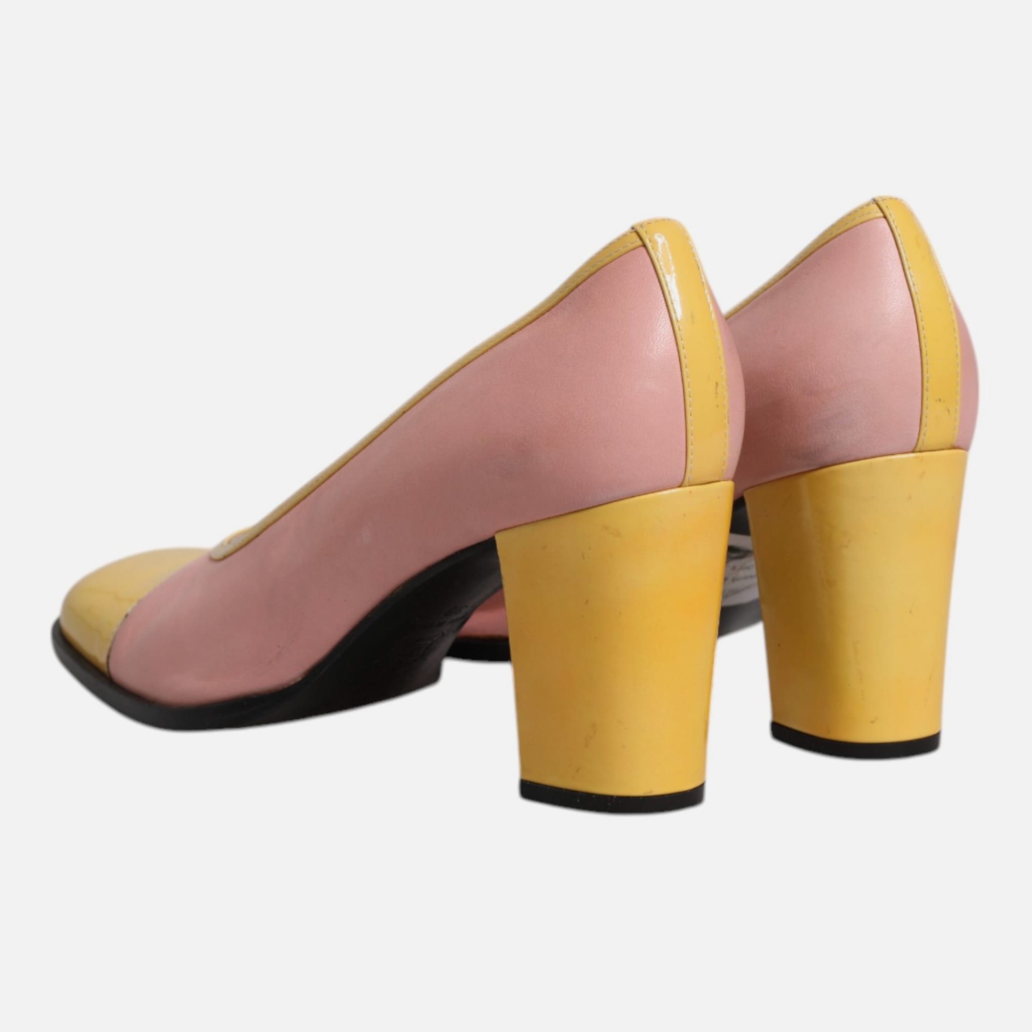 Dolce & Gabbana Pink Yellow Leather Block Heels Pumps Women's Shoes (Pre-Owned)