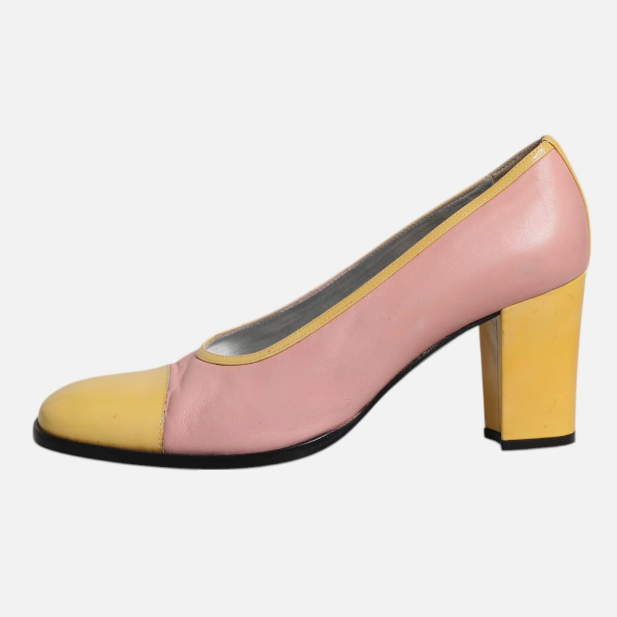 Dolce & Gabbana Pink Yellow Leather Block Heels Pumps Women's Shoes (Pre-Owned)
