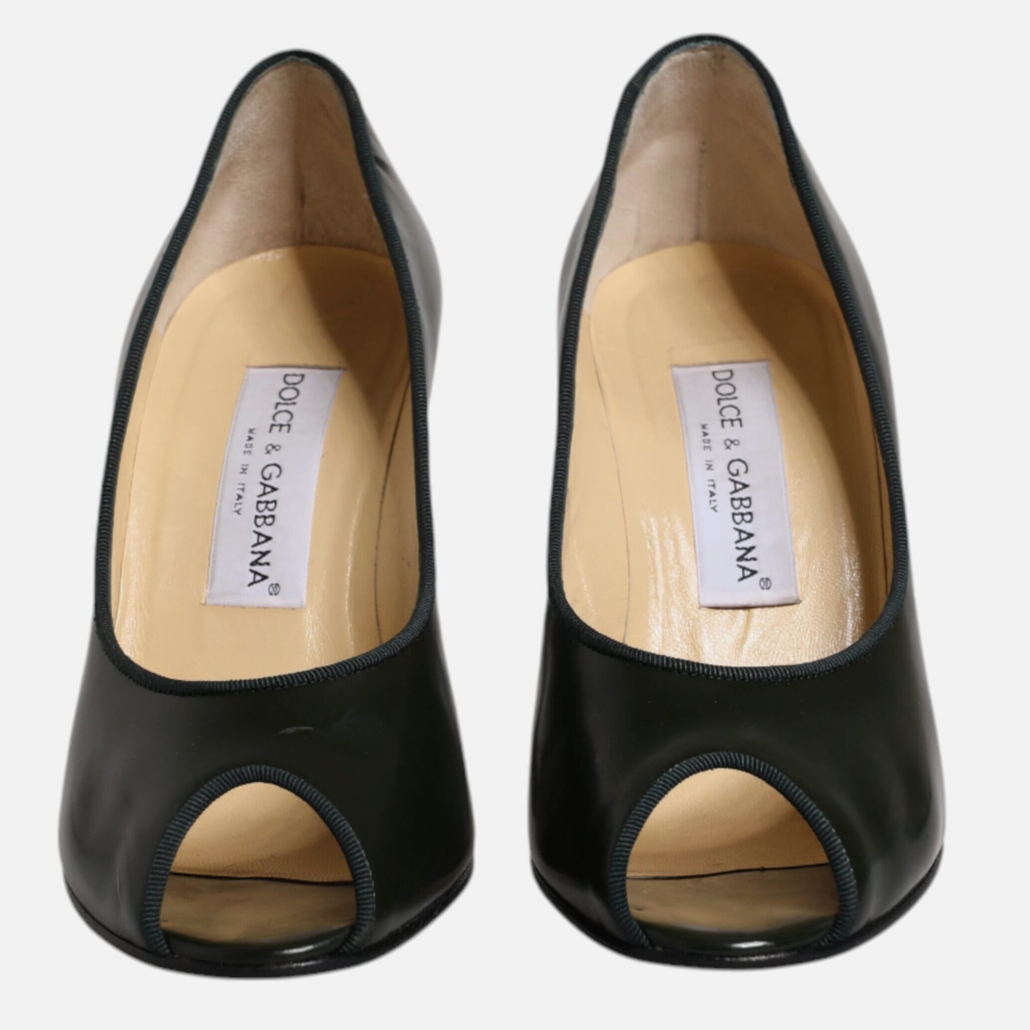 Dolce & Gabbana Green Leather Peep Toe Heels Pumps Women's Shoes (Pre-Owned)