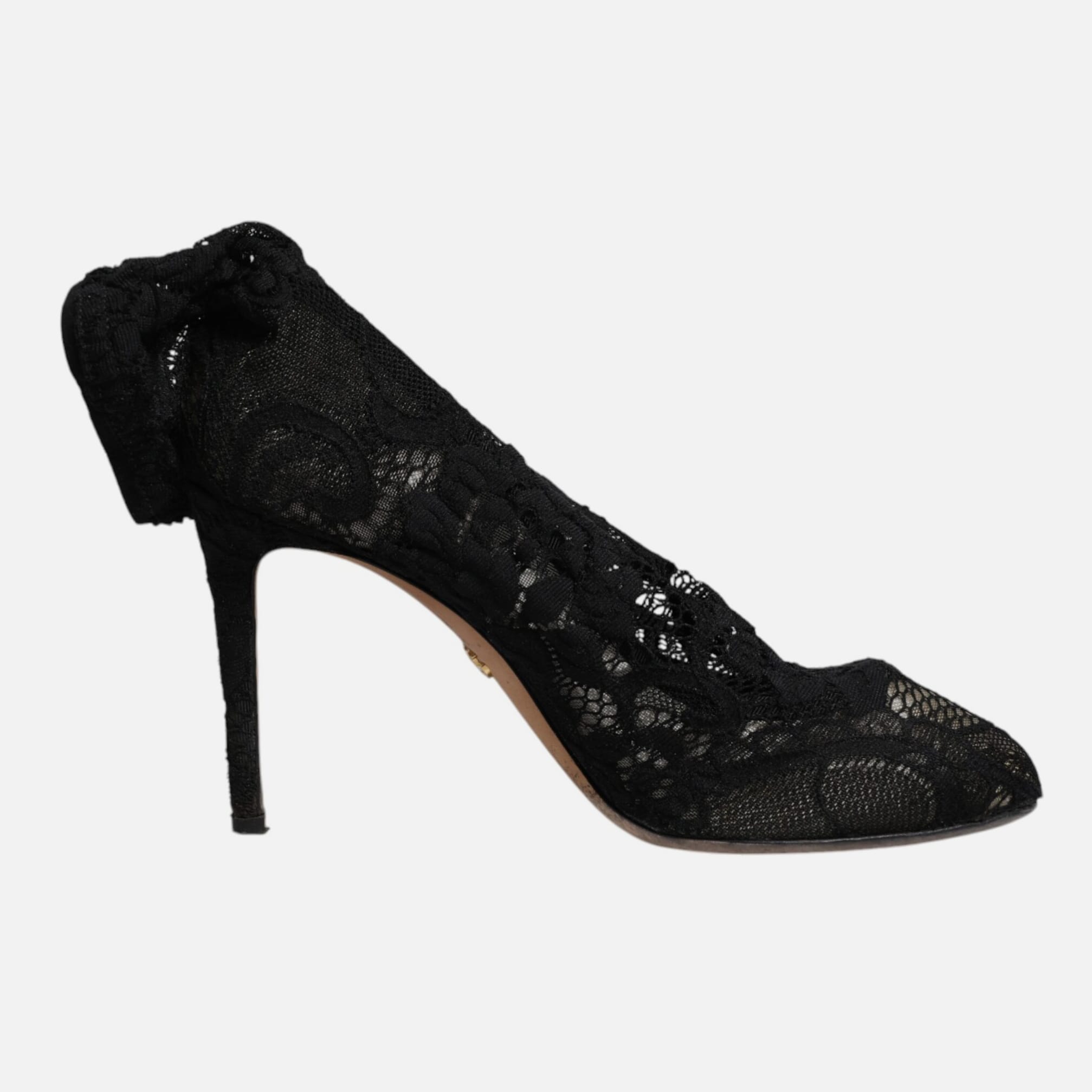 Dolce & Gabbana Black Lace Stretch Heels Mid Calf Boots Women's Shoes (Pre-Owned)