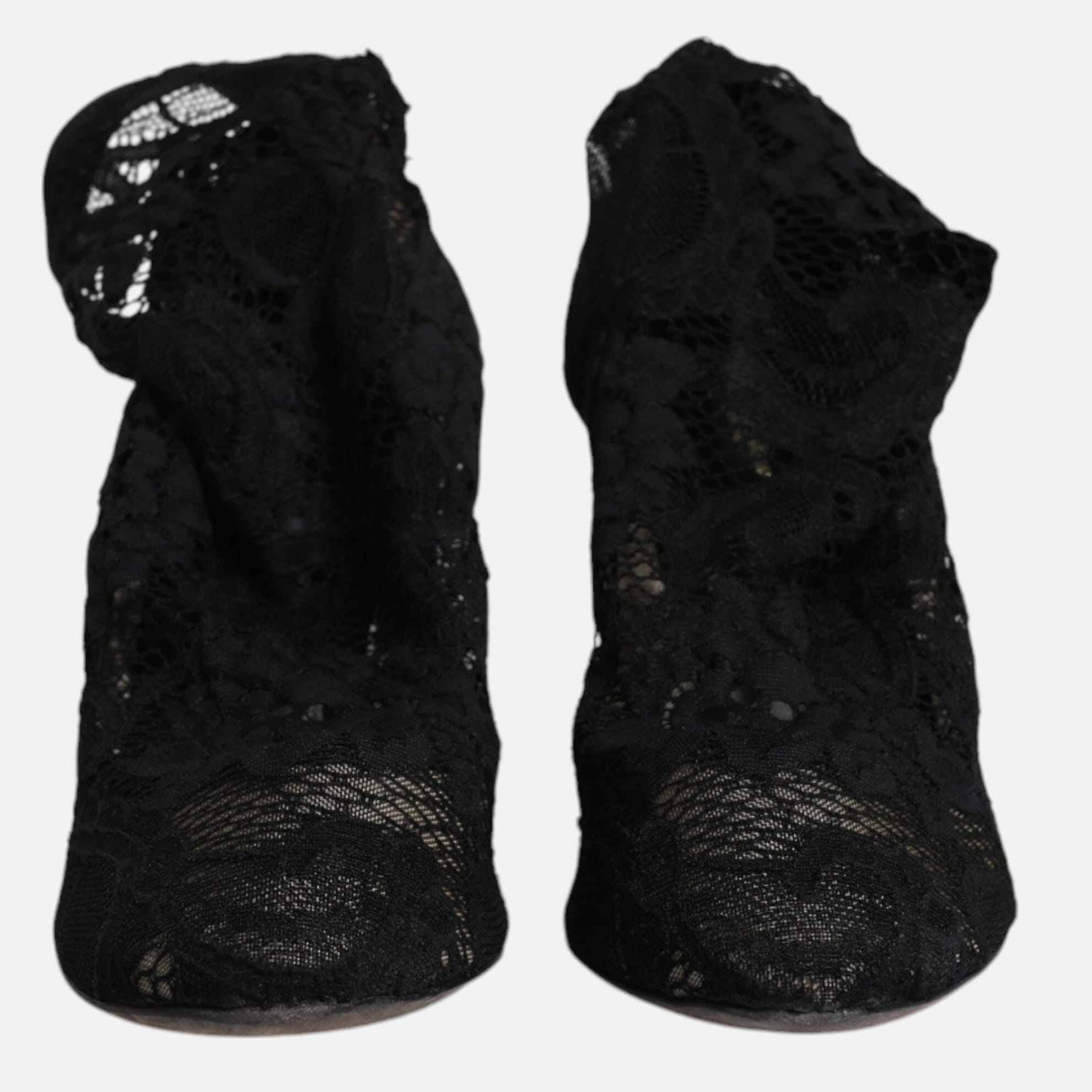 Dolce & Gabbana Black Lace Stretch Heels Mid Calf Boots Women's Shoes (Pre-Owned)