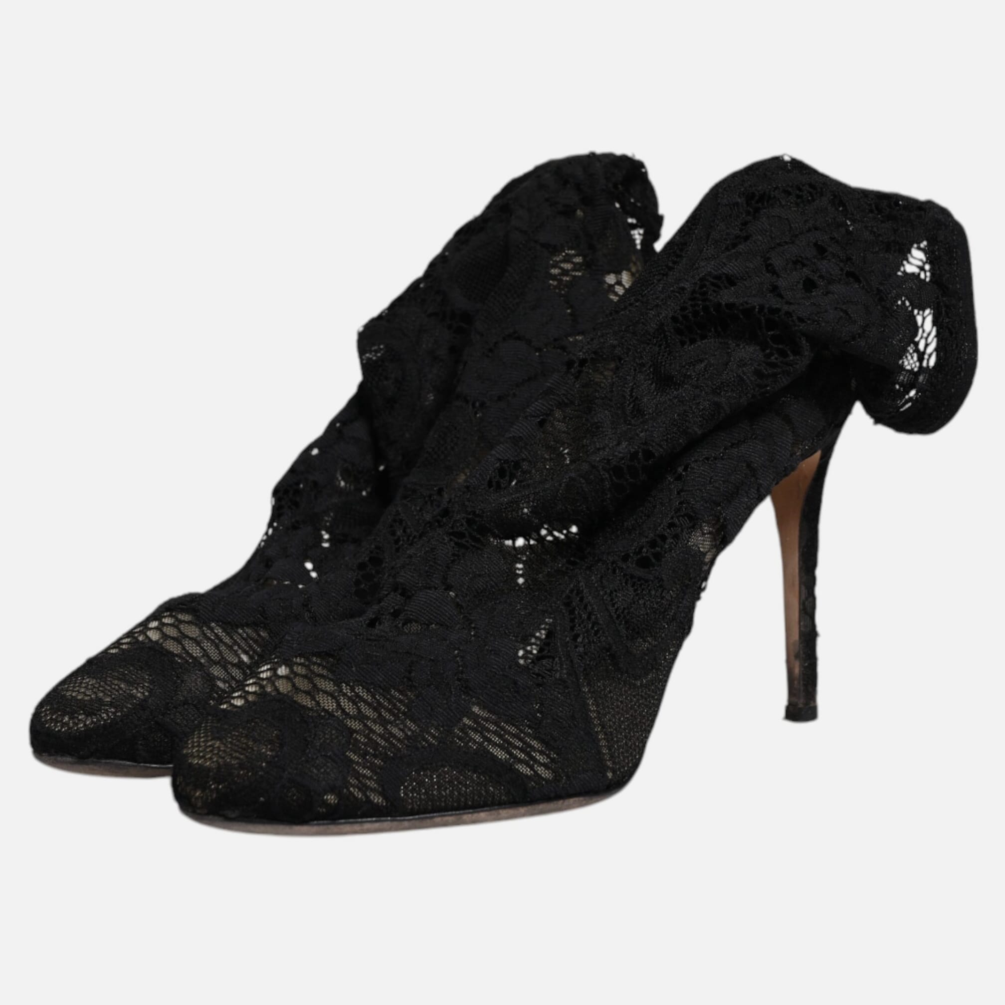 Dolce & Gabbana Black Lace Stretch Heels Mid Calf Boots Women's Shoes (Pre-Owned)