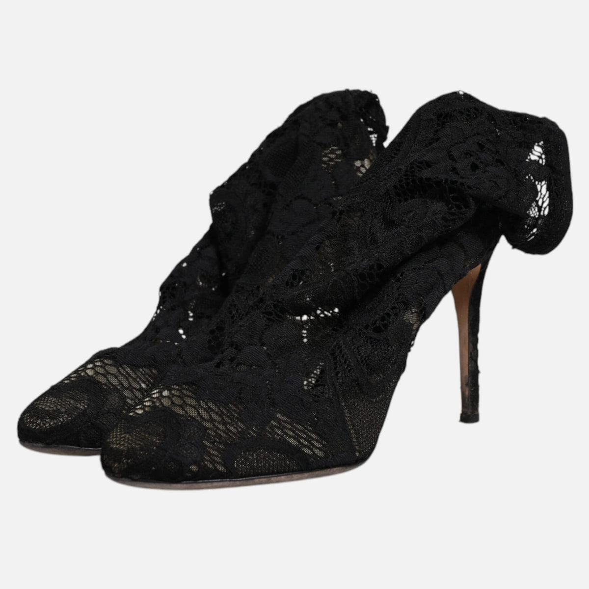 Dolce & Gabbana Black Lace Stretch Heels Mid Calf Boots Women's Shoes (Pre-Owned)