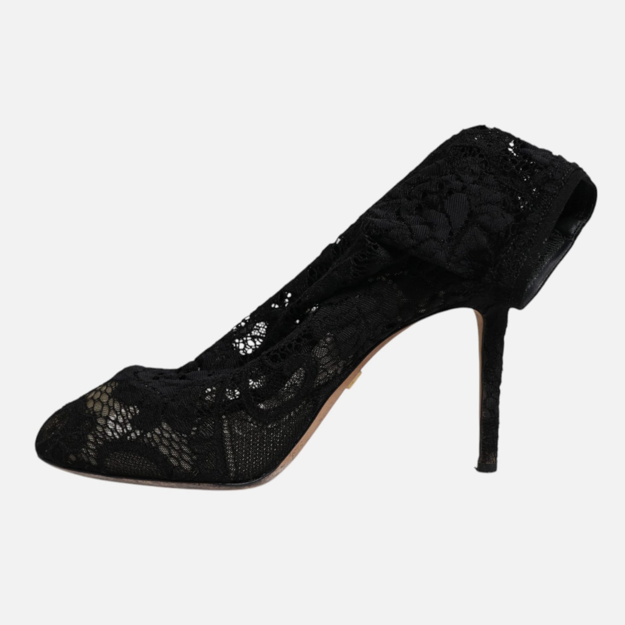 Dolce & Gabbana Black Lace Stretch Heels Mid Calf Boots Women's Shoes (Pre-Owned)