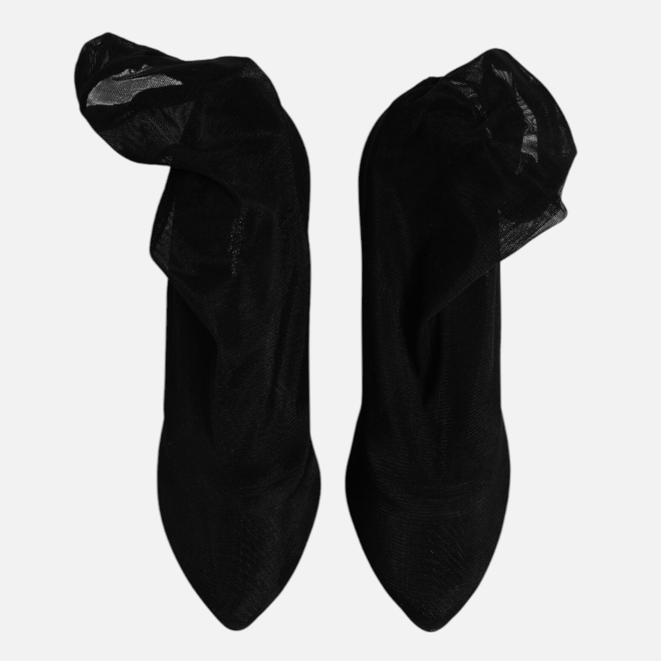 Dolce & Gabbana Black Silk Mesh Sock Style Boots Women's Shoes (Pre-Owned)