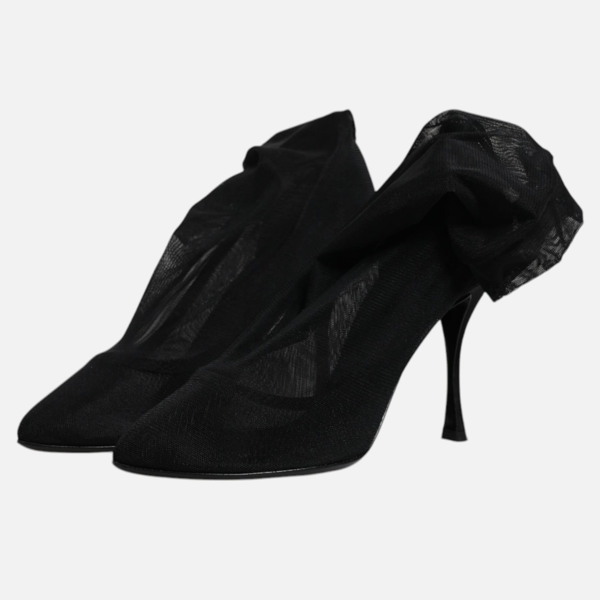 Dolce & Gabbana Black Silk Mesh Sock Style Boots Women's Shoes (Pre-Owned)