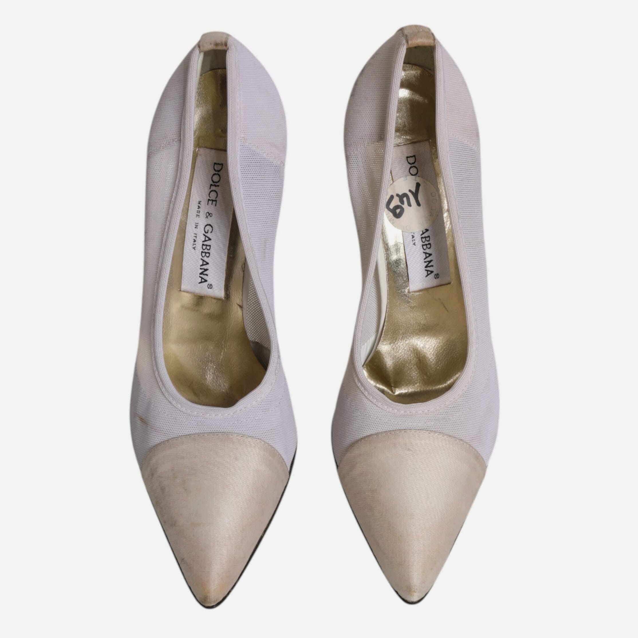 Dolce & Gabbana White Beige Leather High Heels Pumps Women's Shoes (Pre-Owned)