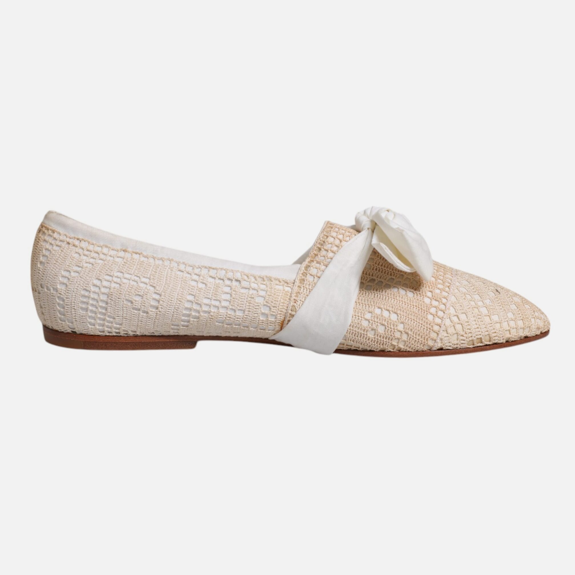 Dolce & Gabbana Beige Ribbon Fabric Ballerina Flats Women's Shoes (Pre-Owned)