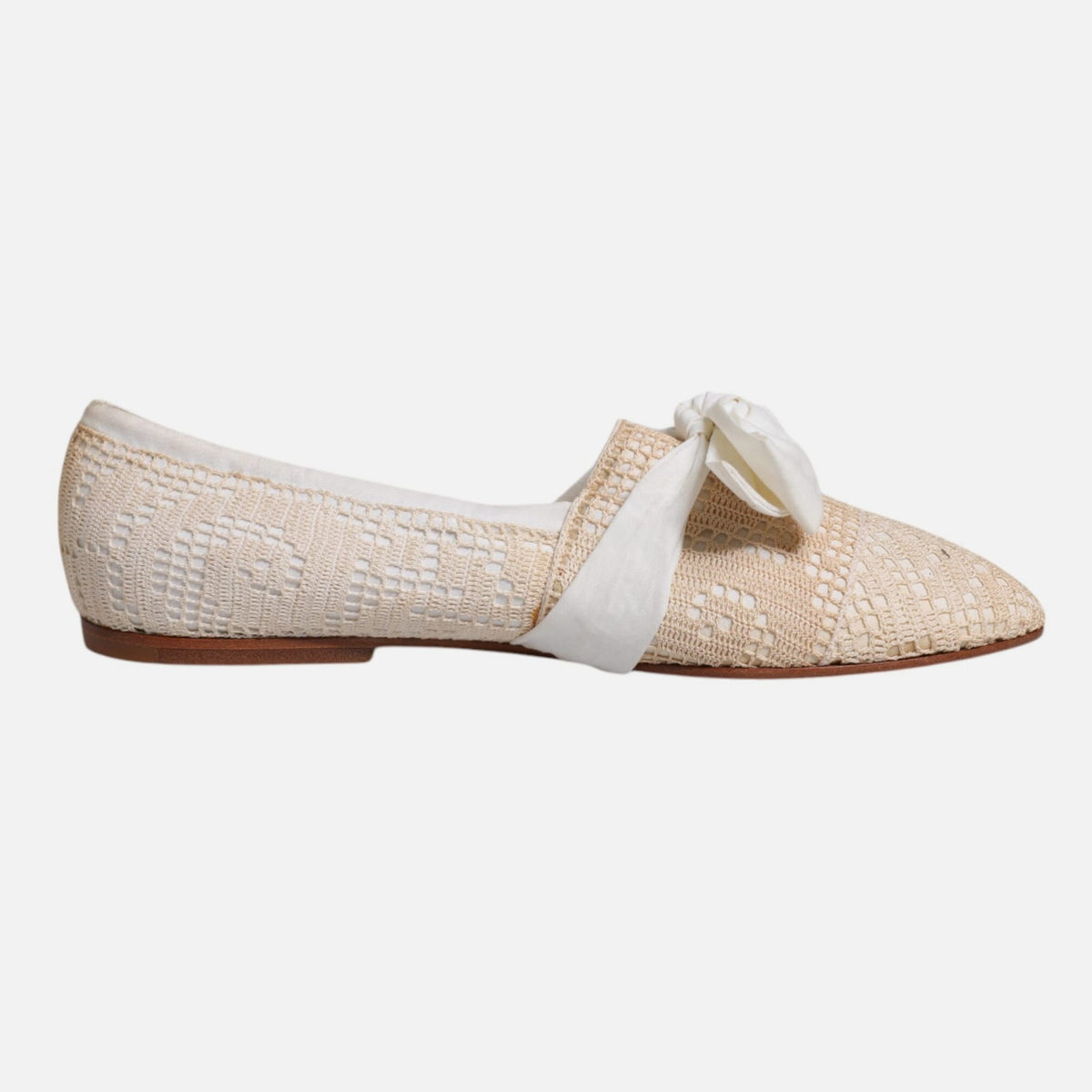 Dolce & Gabbana Beige Ribbon Fabric Ballerina Flats Women's Shoes (Pre-Owned)