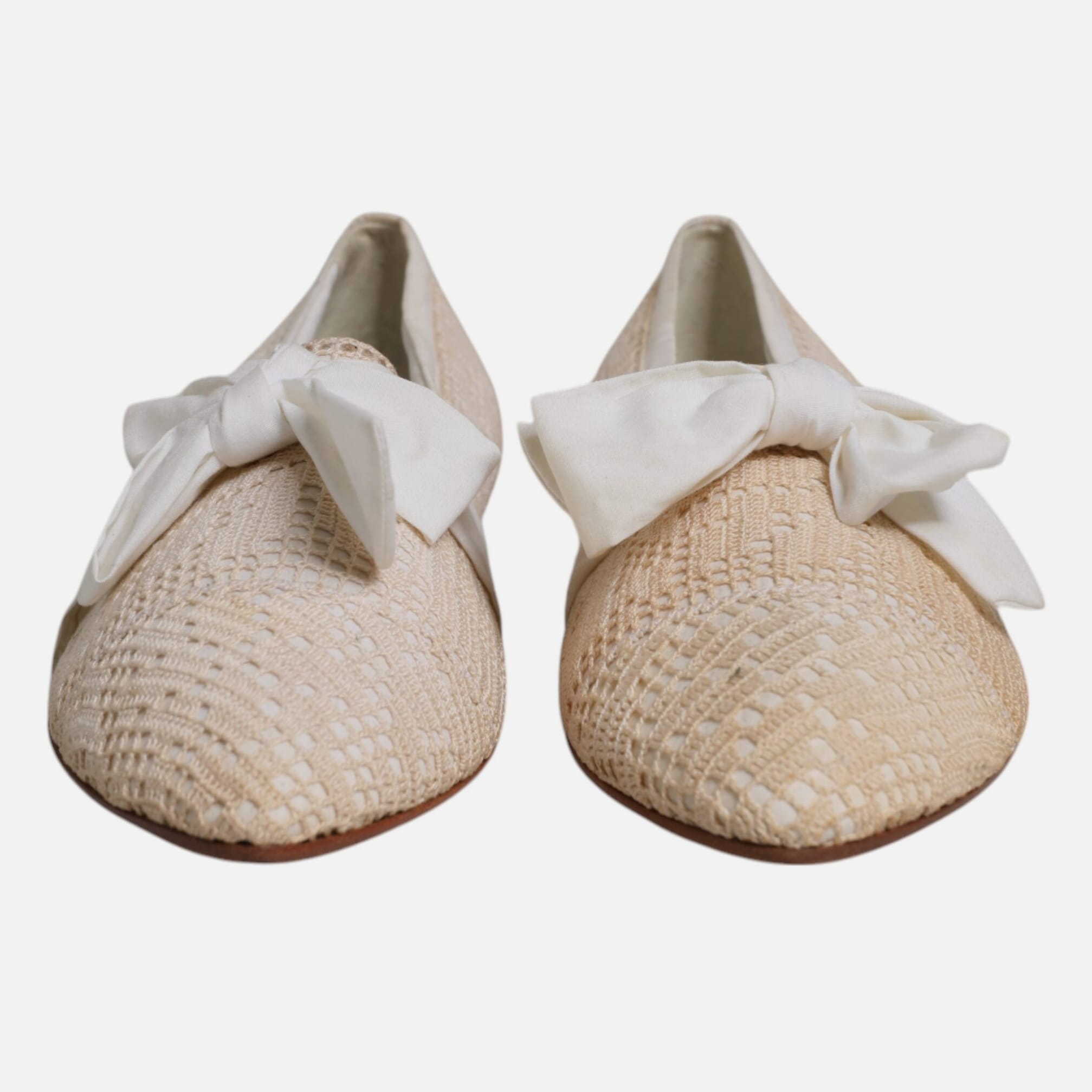 Dolce & Gabbana Beige Ribbon Fabric Ballerina Flats Women's Shoes (Pre-Owned)