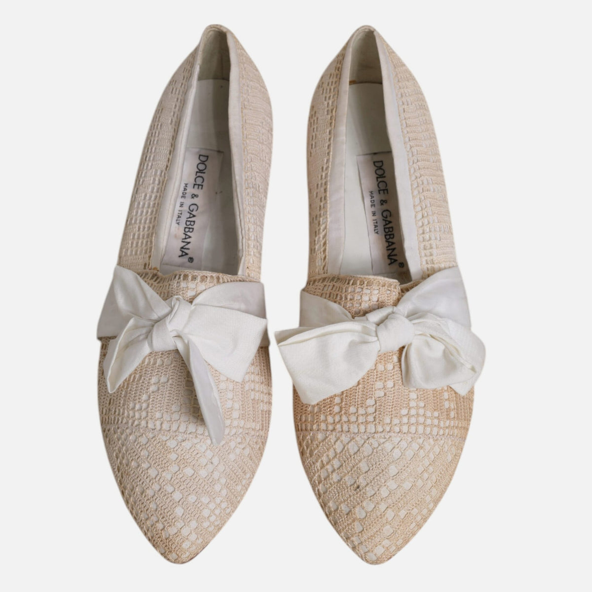 Dolce & Gabbana Beige Ribbon Fabric Ballerina Flats Women's Shoes (Pre-Owned)