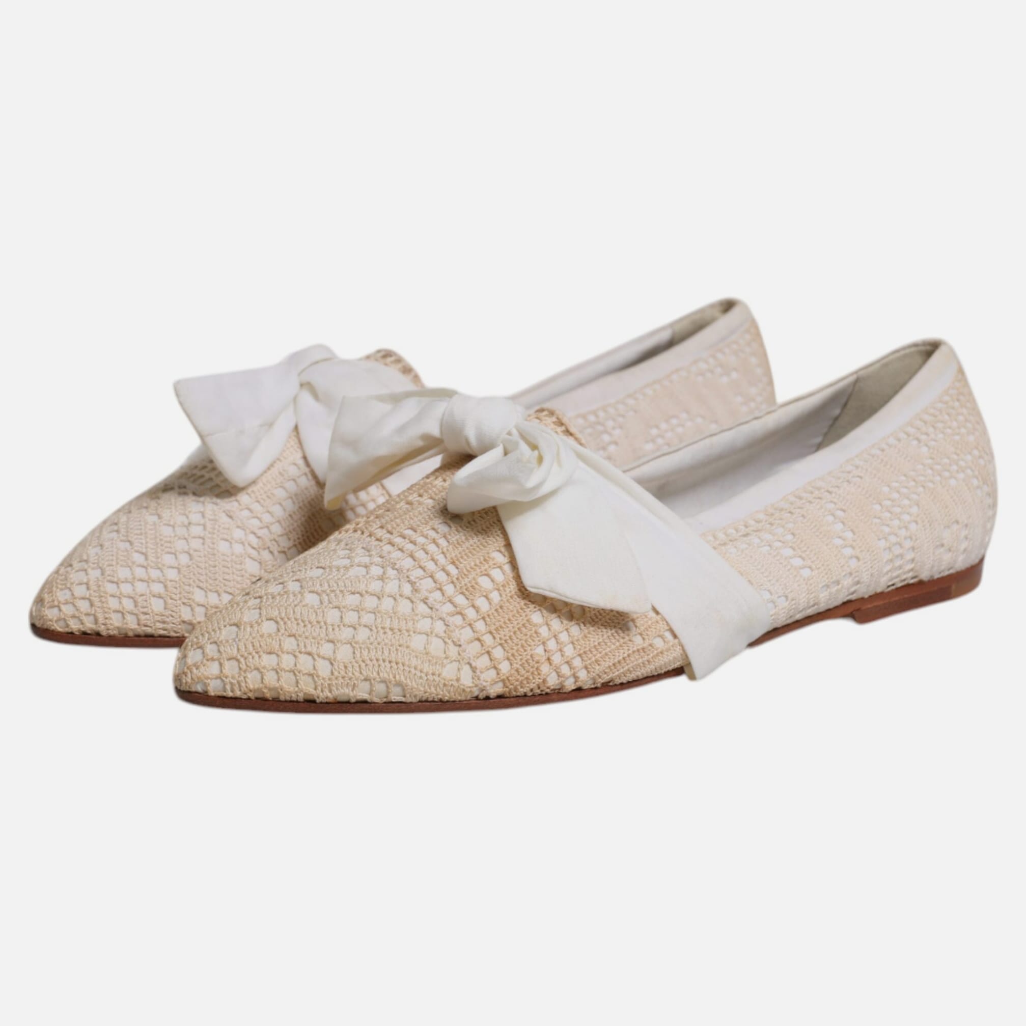 Dolce & Gabbana Beige Ribbon Fabric Ballerina Flats Women's Shoes (Pre-Owned)