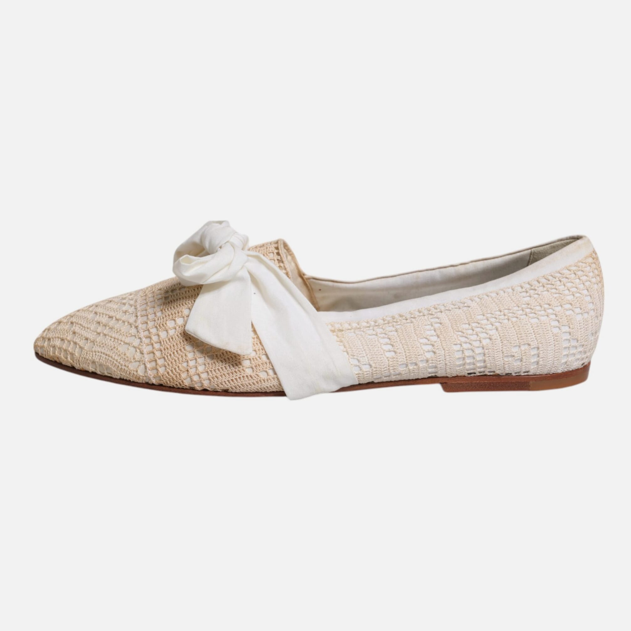 Dolce & Gabbana Beige Ribbon Fabric Ballerina Flats Women's Shoes (Pre-Owned)