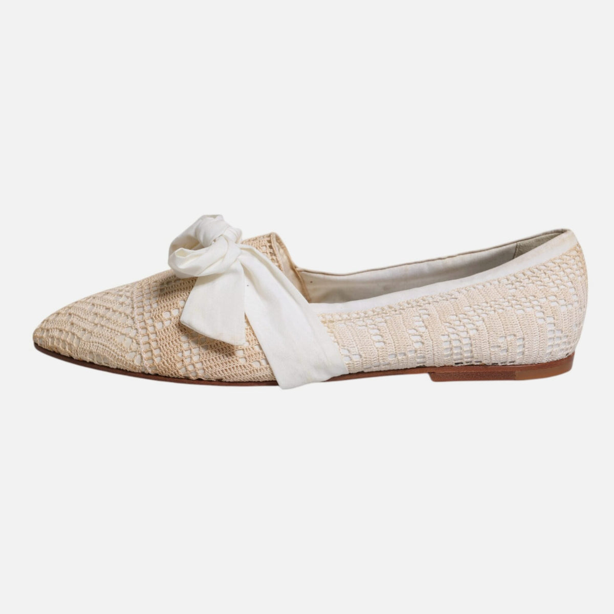 Dolce & Gabbana Beige Ribbon Fabric Ballerina Flats Women's Shoes (Pre-Owned)