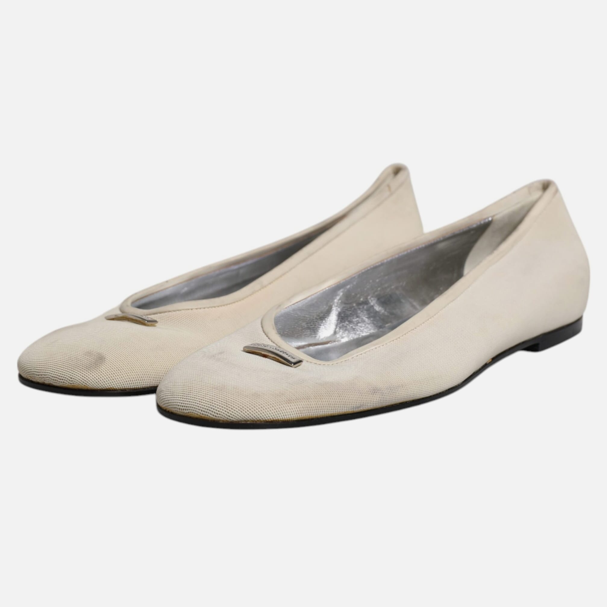 Dolce & Gabbana Beige Fabric Slip On Ballerina Flats Women's Shoes (Pre-Owned)