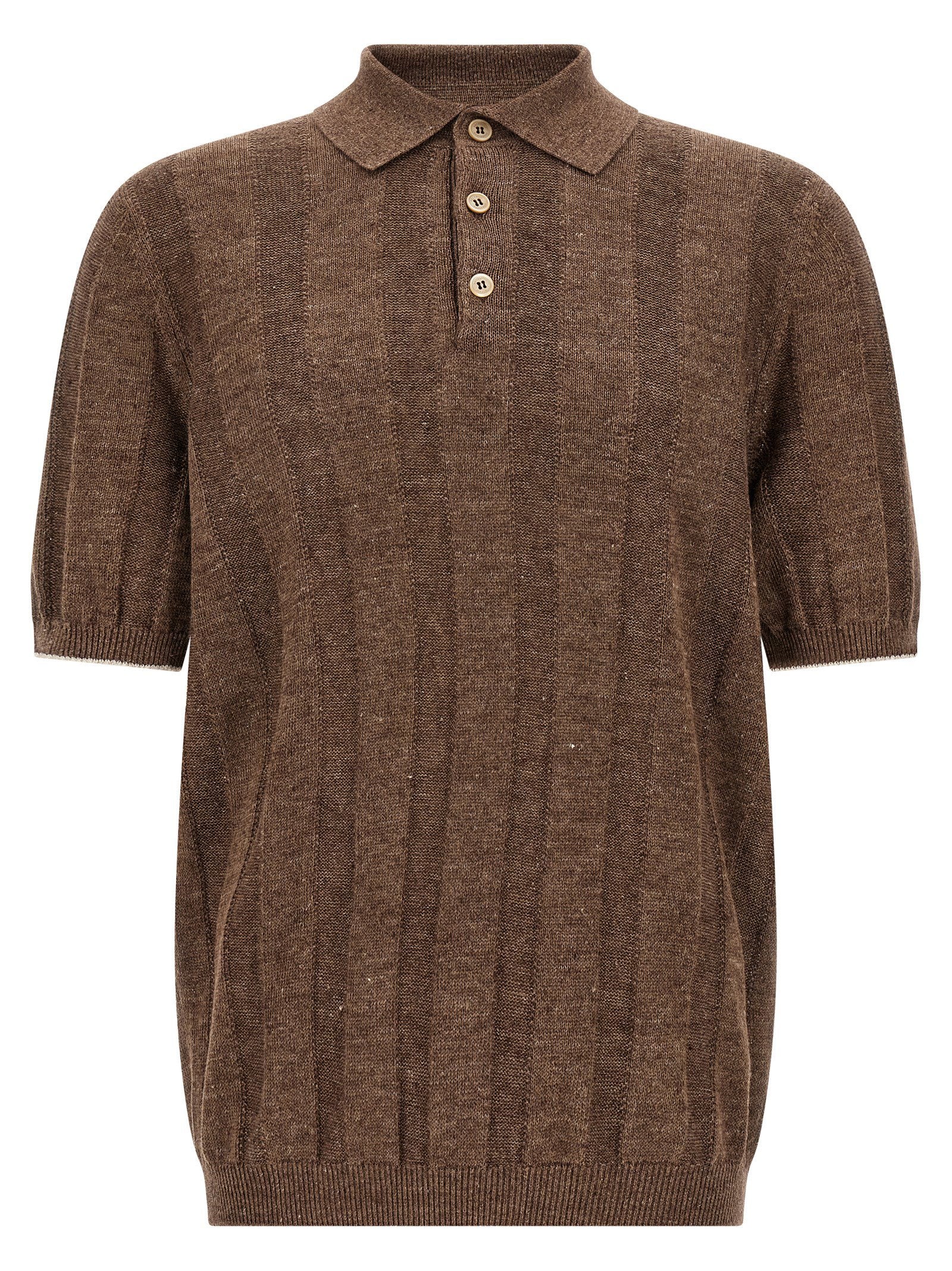 Brunello Cucinelli Men's Wide Ribbed Polo Shirt