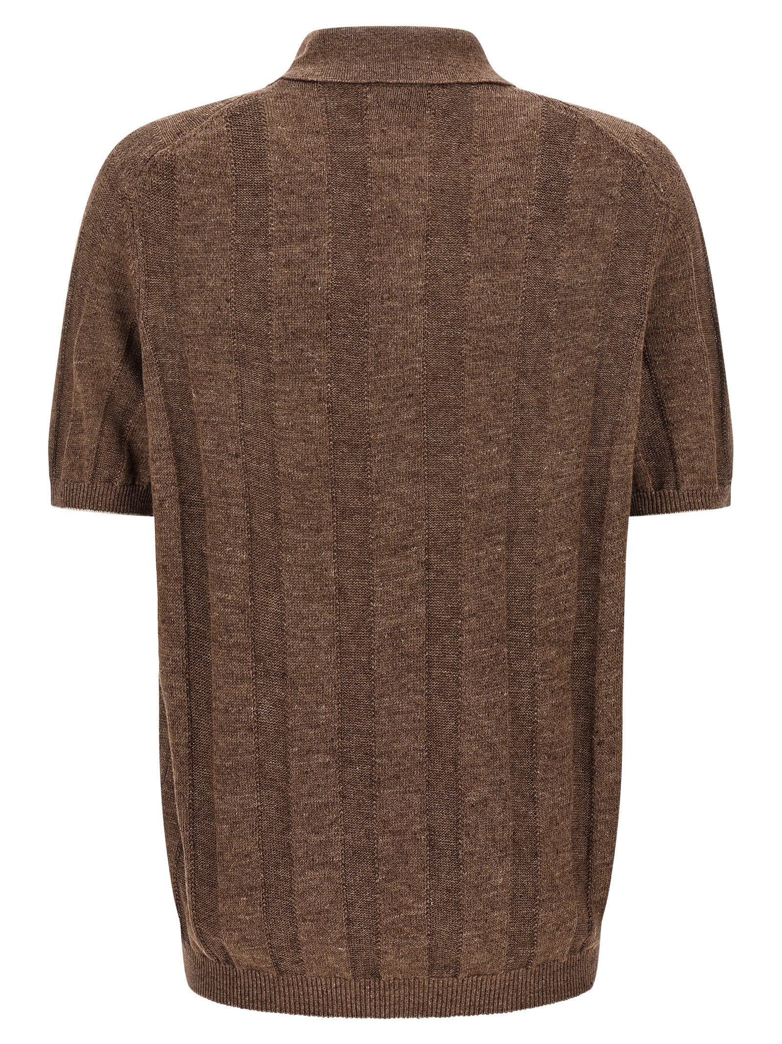 Brunello Cucinelli Men's Wide Ribbed Polo Shirt