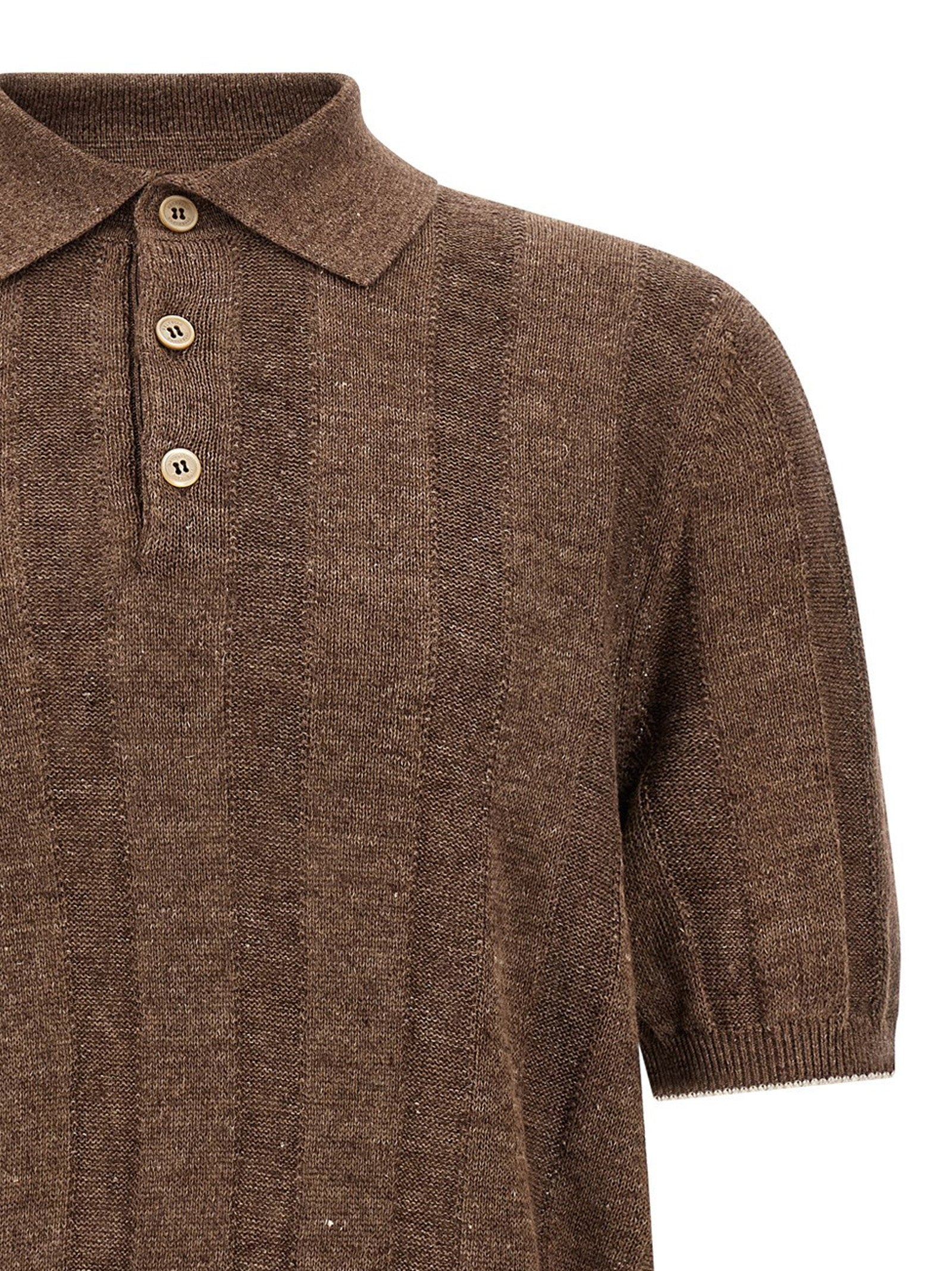 Brunello Cucinelli Men's Wide Ribbed Polo Shirt