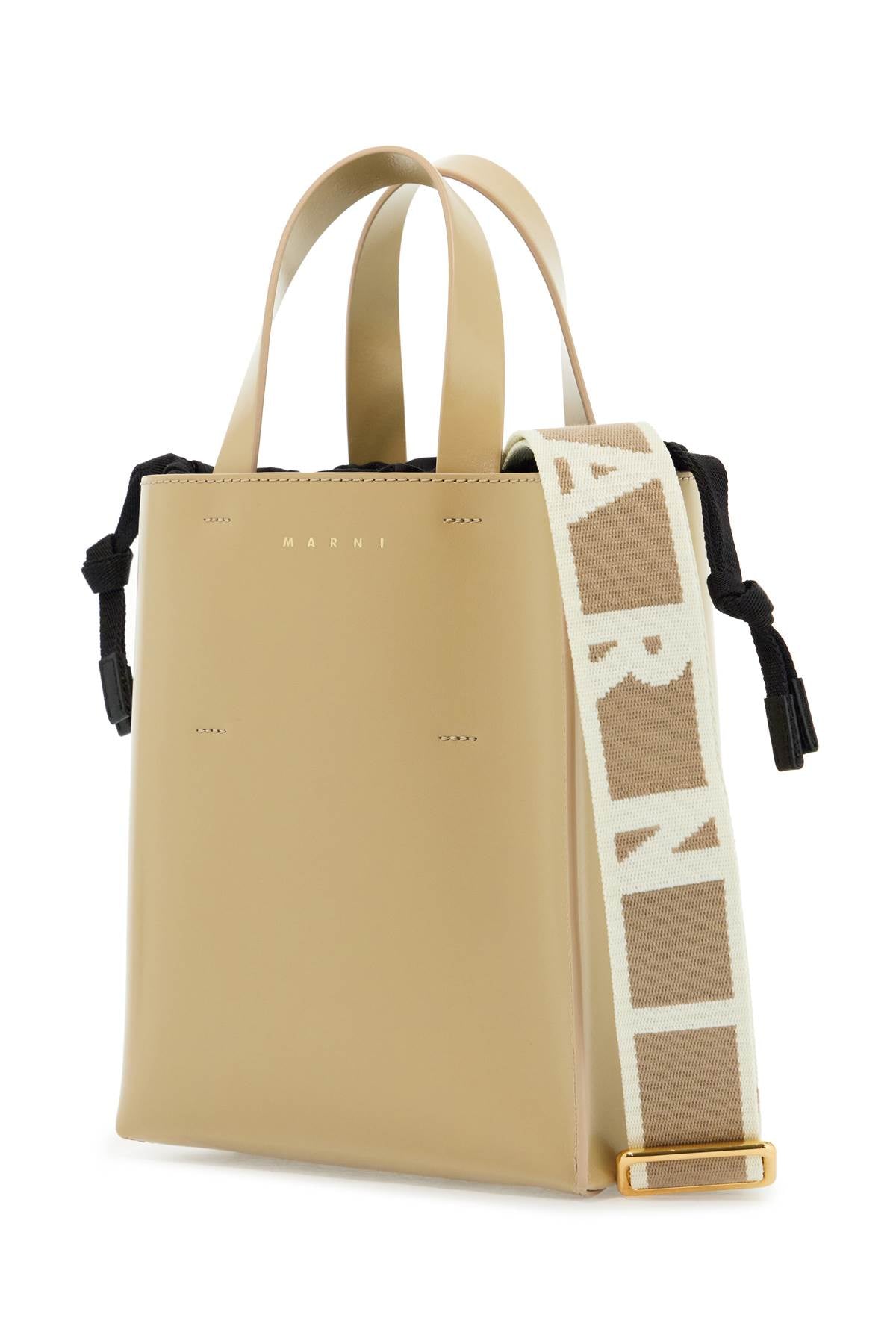 Marni Women's Beige Leather Shopping Bag With Short Handles And Shoulder Strap