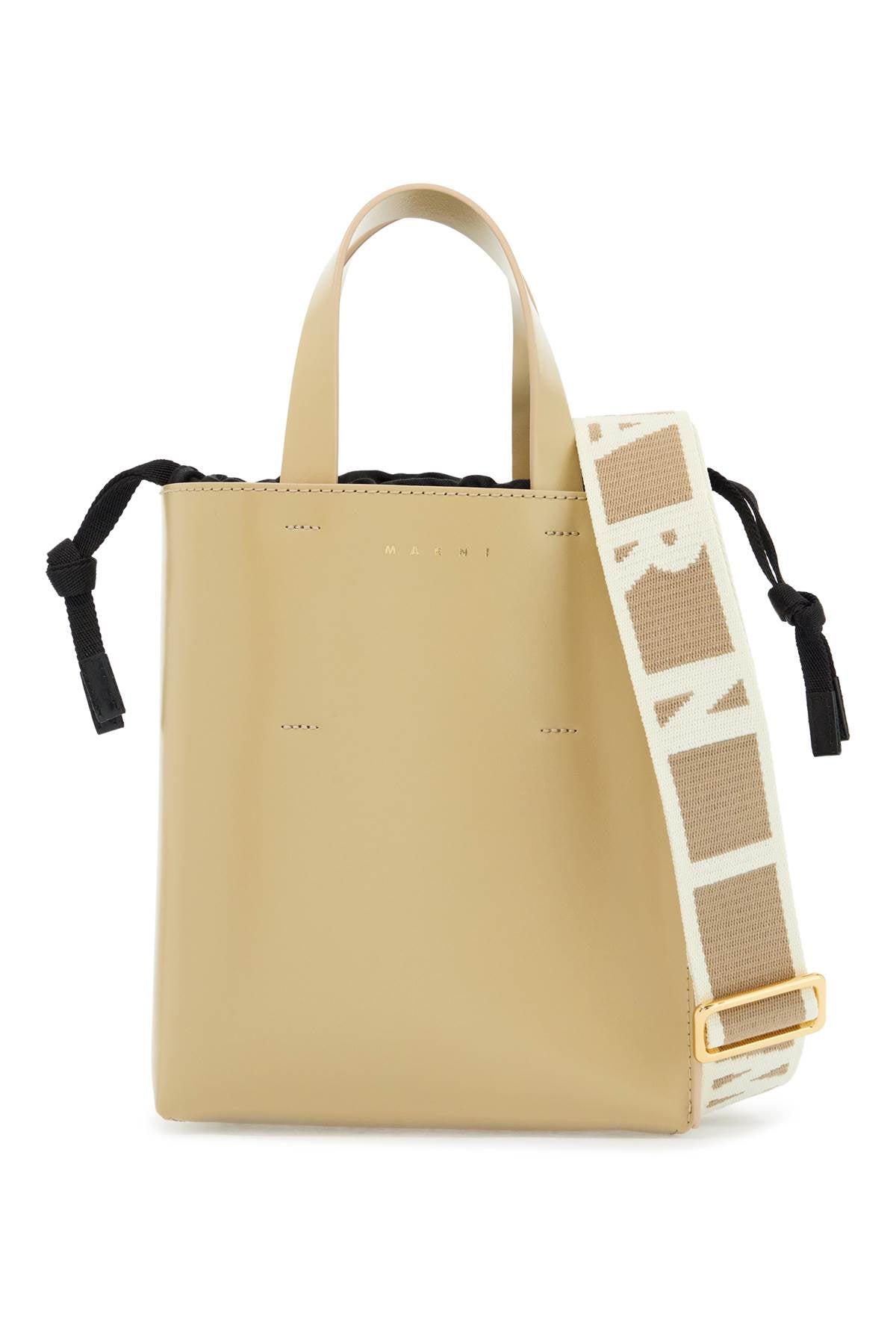 Marni Women's Beige Leather Shopping Bag With Short Handles And Shoulder Strap