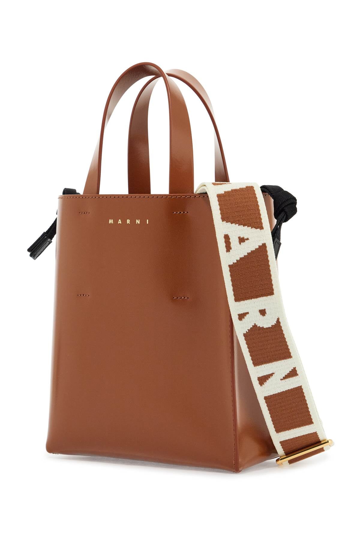 Marni Women's Brown Calf Leather Shopping Bag With Minimalist Design And Shoulder Strap