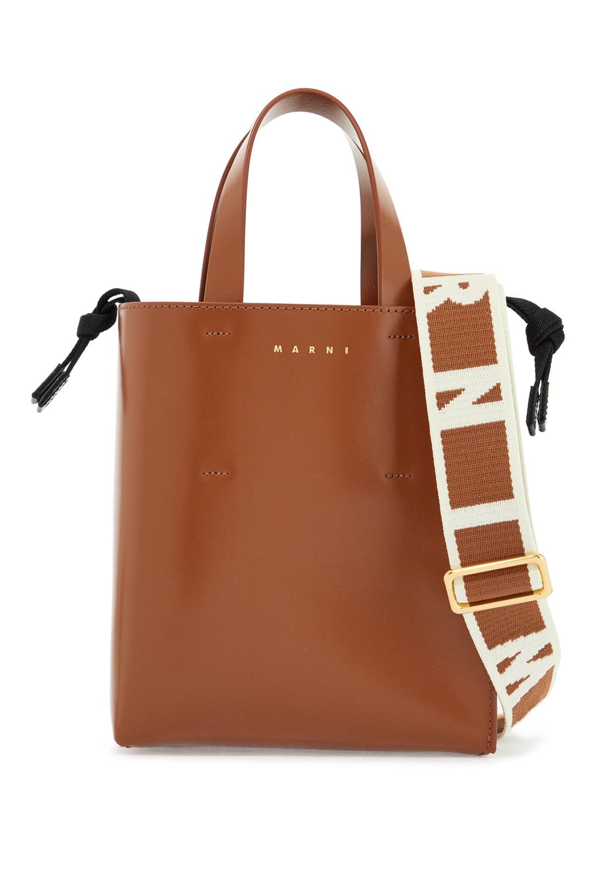 Marni Women's Brown Calf Leather Shopping Bag With Minimalist Design And Shoulder Strap