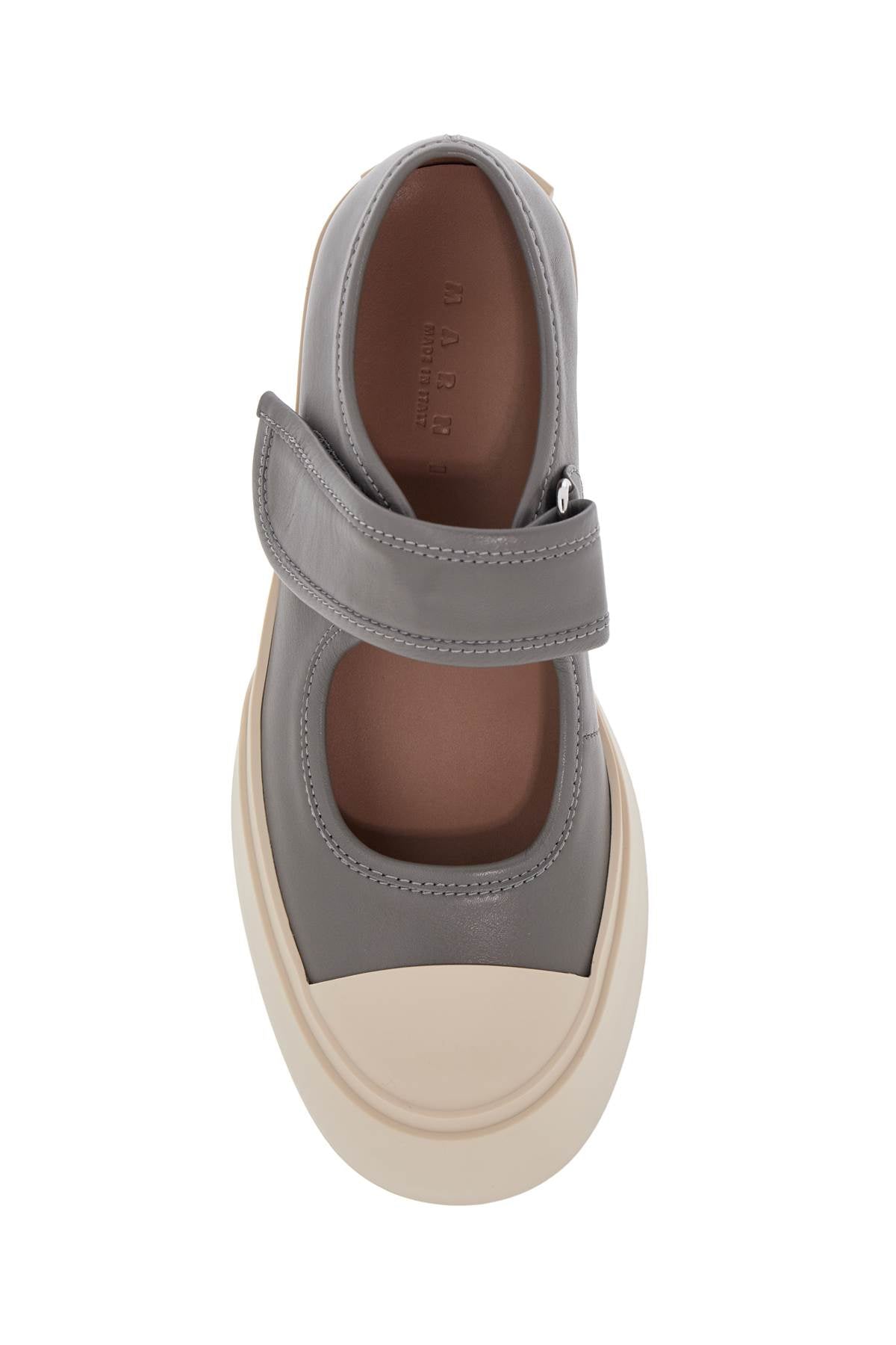 Marni Women's Gray Calfskin Low-Top Sneakers With Hook-And-Loop Closure