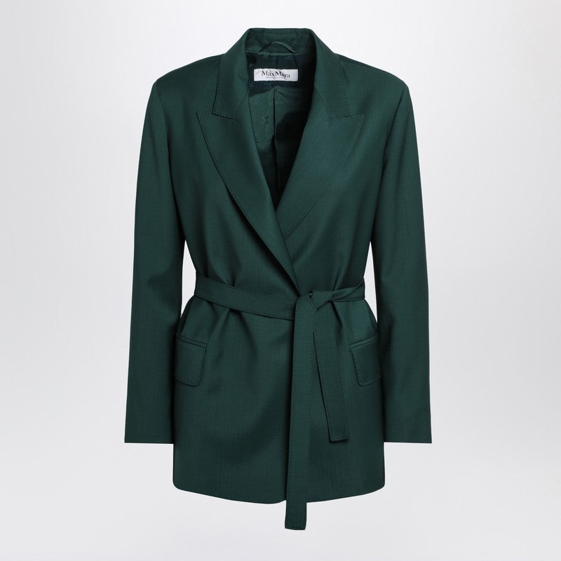 ジャケット MAX MARA GREEN WOOL CANVAS JACKET WITH BELT Max Mara Women's Green Wool Canvas Jacket With Belt