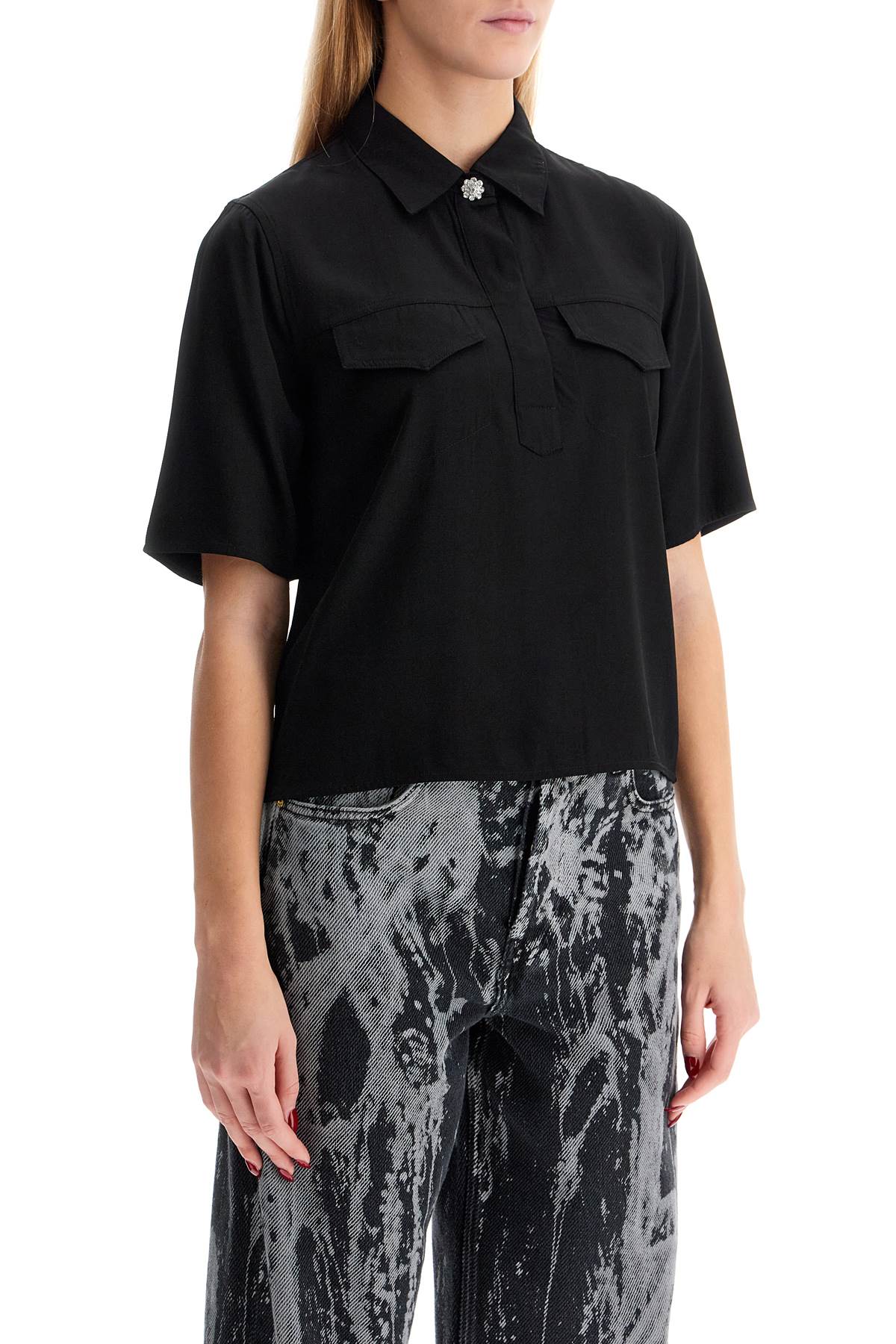 Ganni Women's Short-Sleeved Twill Blouse For