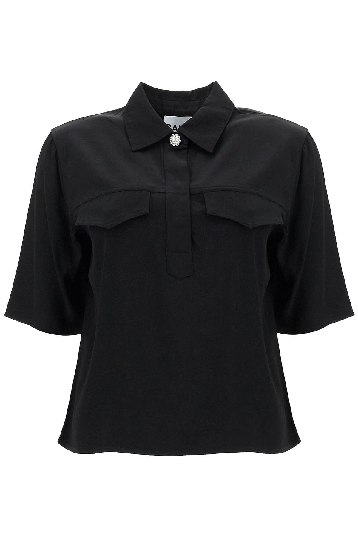 Ganni Women's Short-Sleeved Twill Blouse For