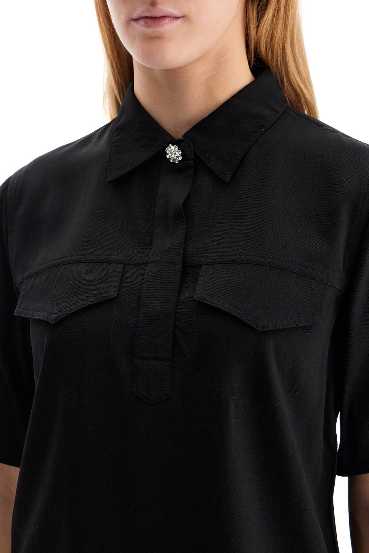 Ganni Women's Short-Sleeved Twill Blouse For