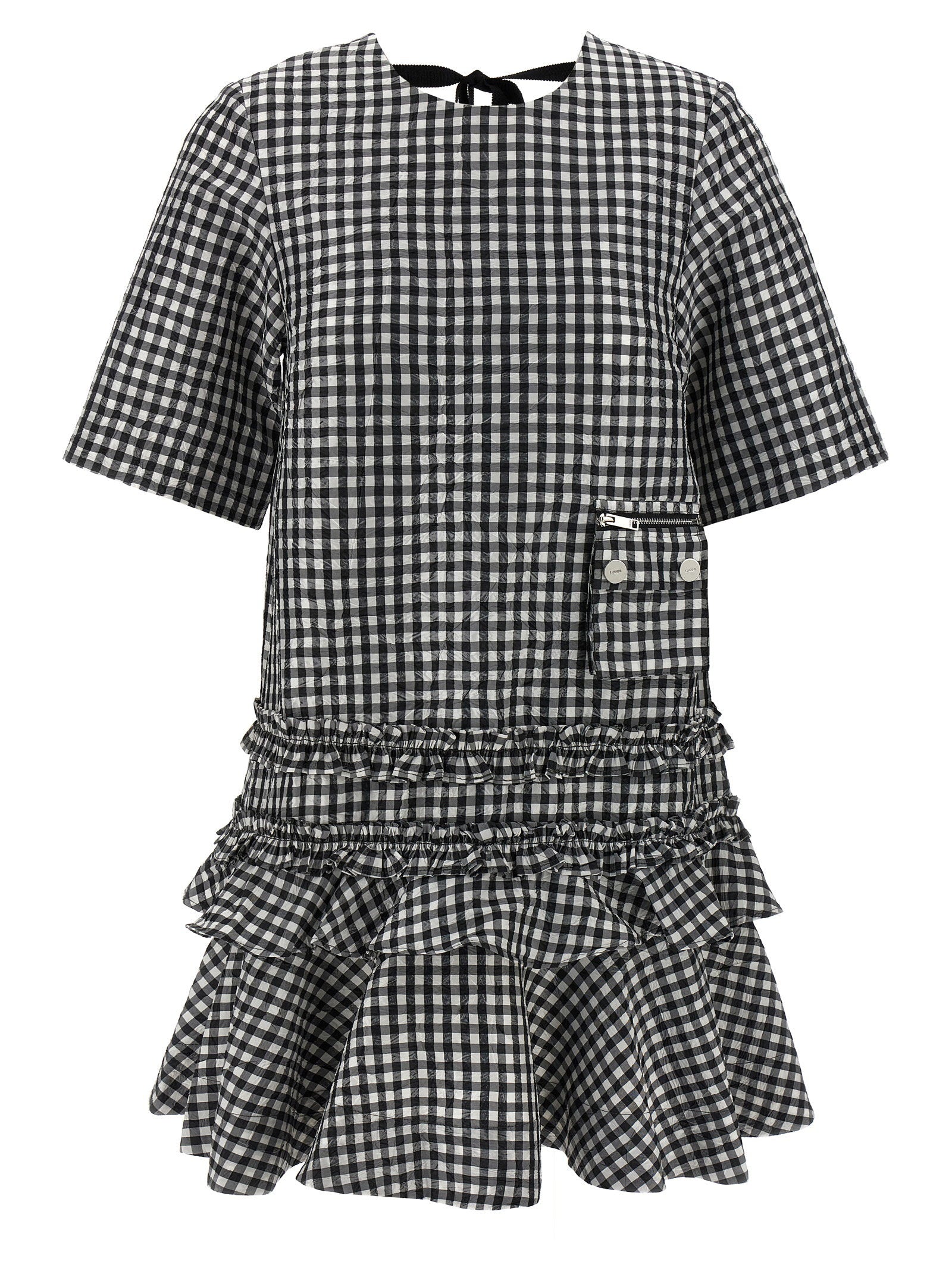 Ganni Women's Crinkled Check Mini Dress
