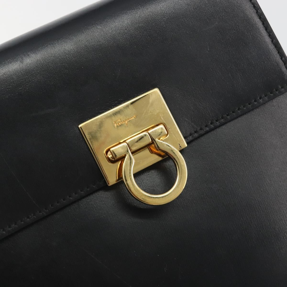 Salvatore Ferragamo Gancini Convertible Top Handle Leather Black Leather Handbag (Pre-Owned)