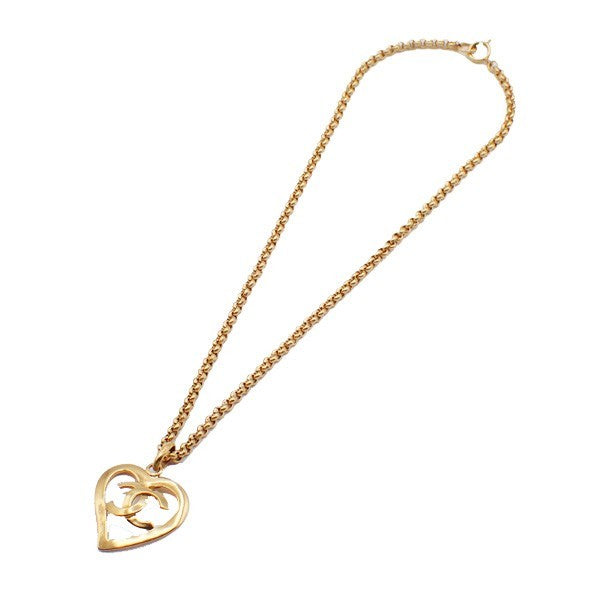 Chanel Vintage Cc Heart Pendant Long Metal Gold Gold_Plated Necklace Jewelry (Pre-Owned)